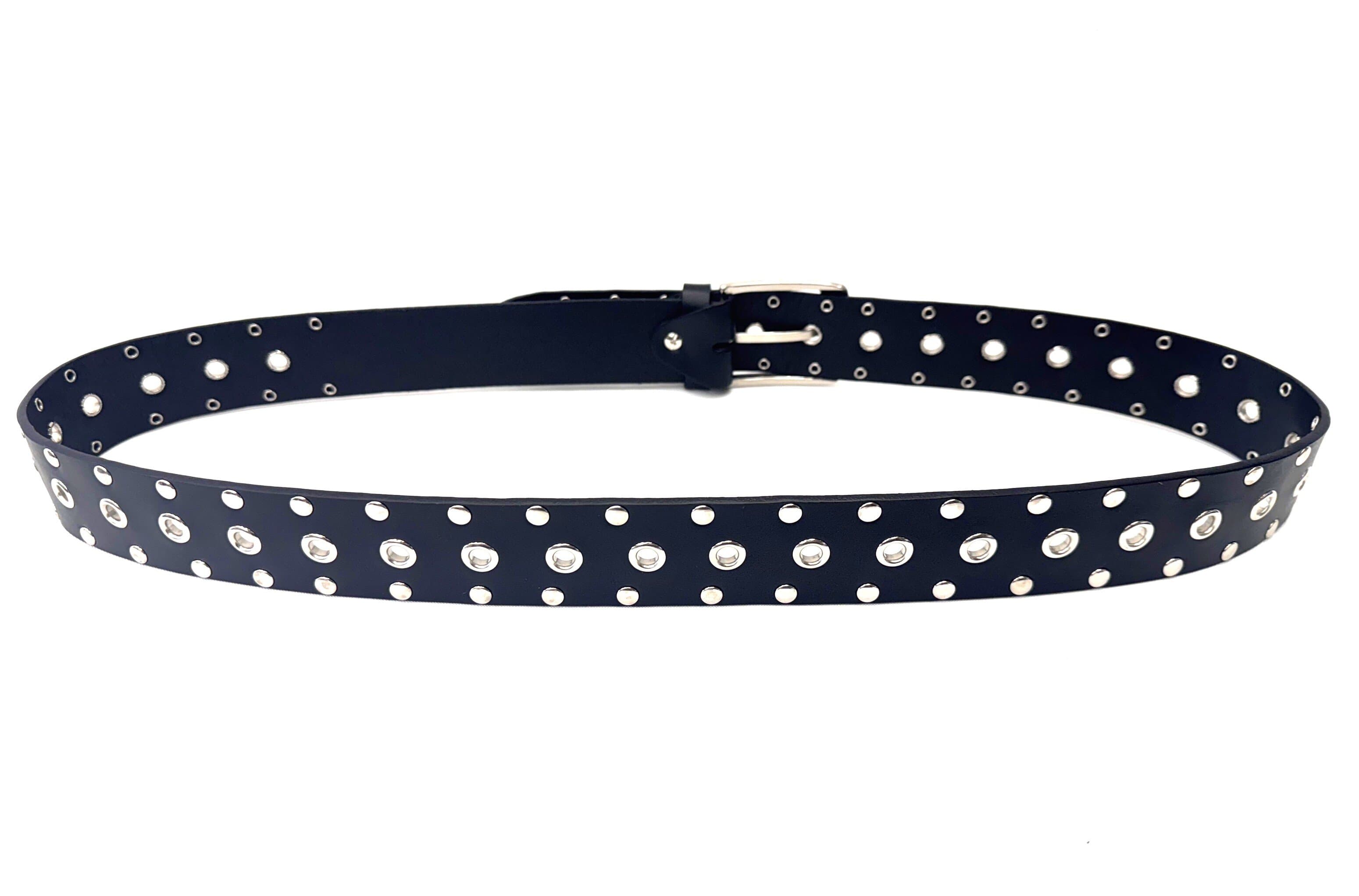 Cintura uomo in vera pelle CHIAROSCURO mod. BARLETTA, colore NERO, con borchie, Made in Italy