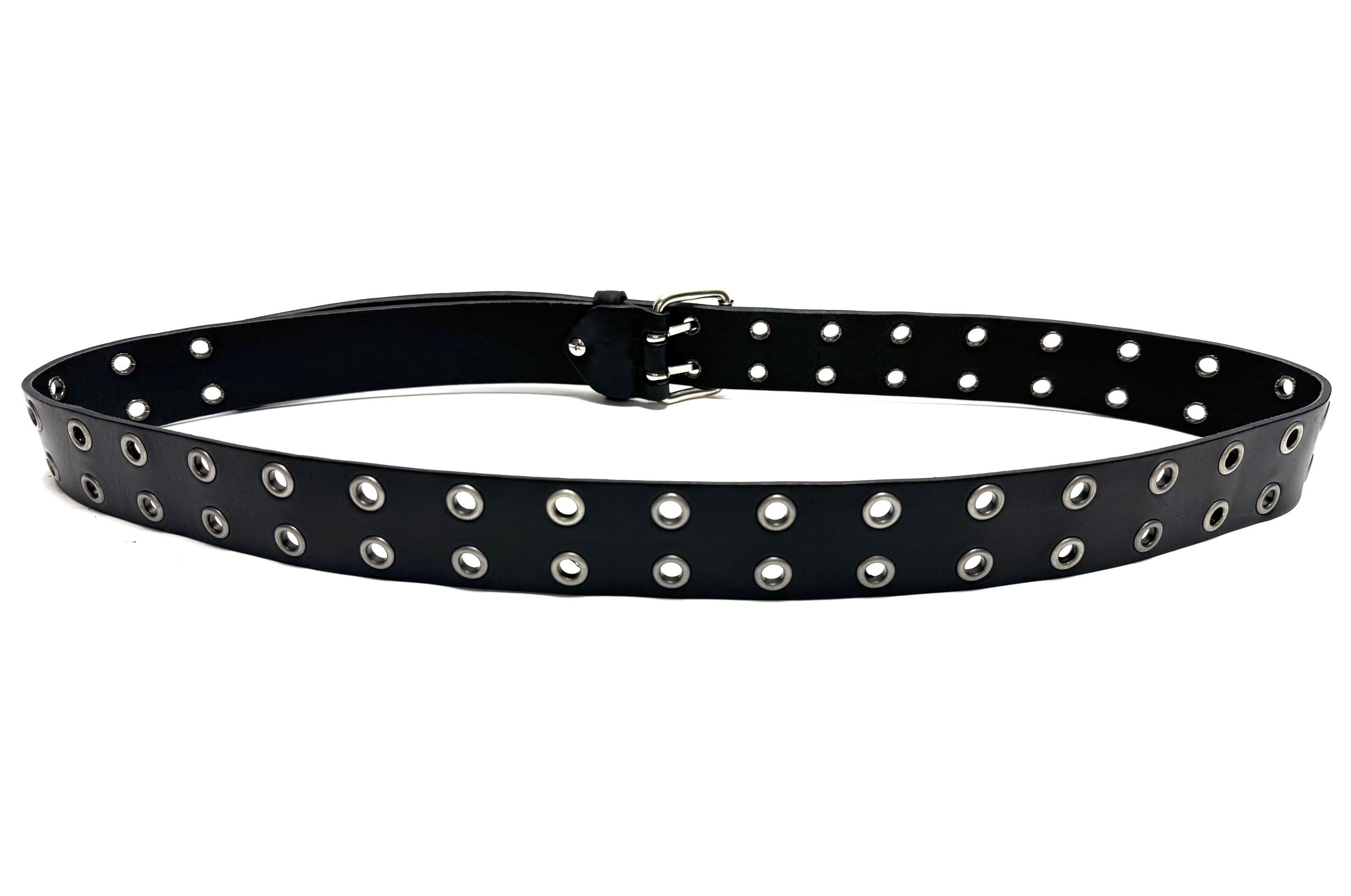 Cintura uomo in vera pelle FOLIGNO, colore NERO, con borchie, CHIAROSCURO, Made in Italy