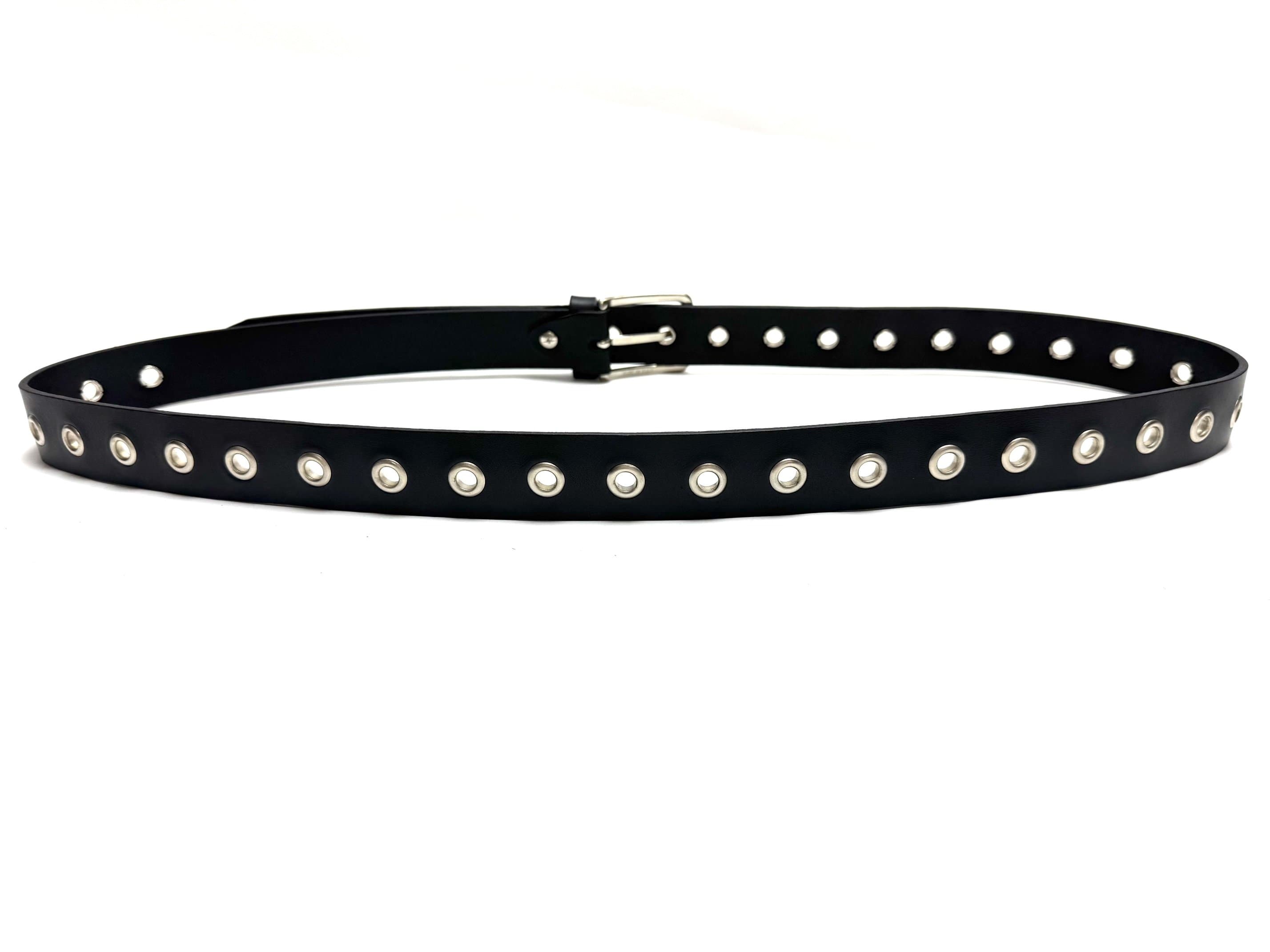 Cintura donna in vera pelle PERUGIA MEDIUM, NERO, con borchie, CHIAROSCURO, Made in Italy