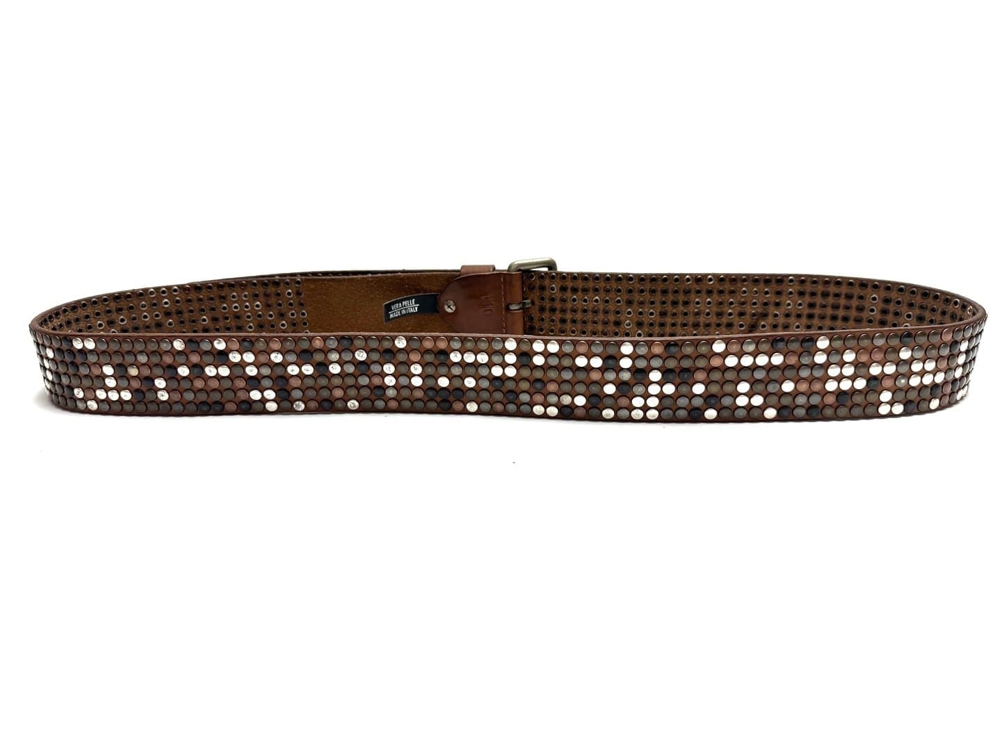 Cintura in vera pelle CHIAROSCURO - VLK mod. CALCUTTA XXL colore MARRONE con borchie random Made in Italy