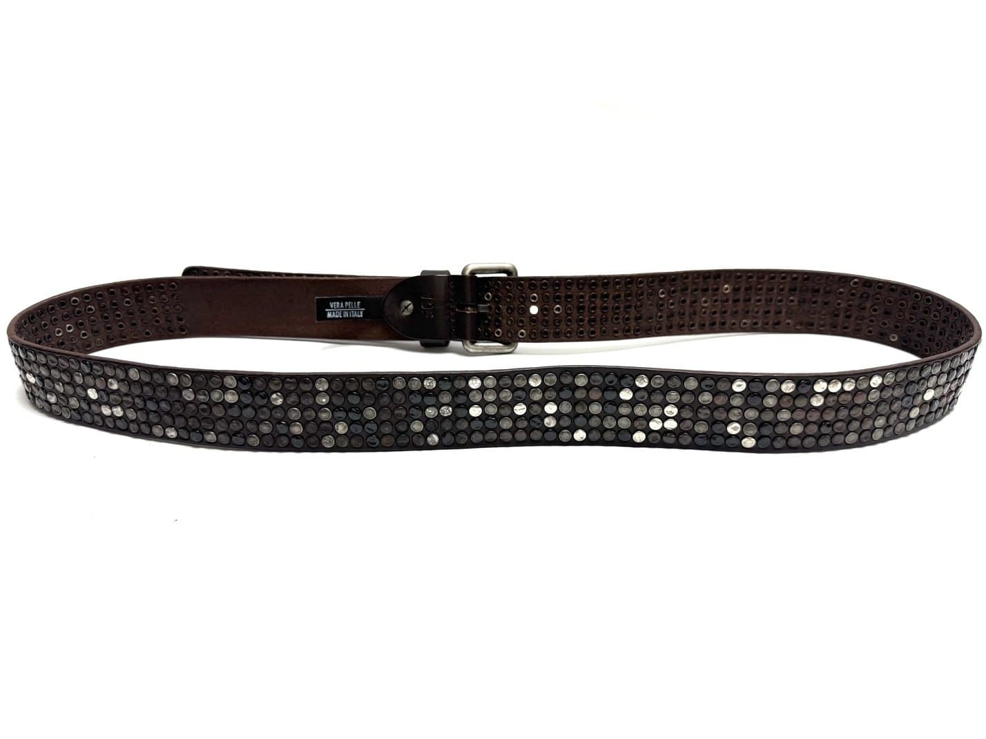 Cintura in vera pelle CHIAROSCURO - VLK mod. CALCUTTA MAXI colore TESTA DI MORO con borchie random Made in Italy
