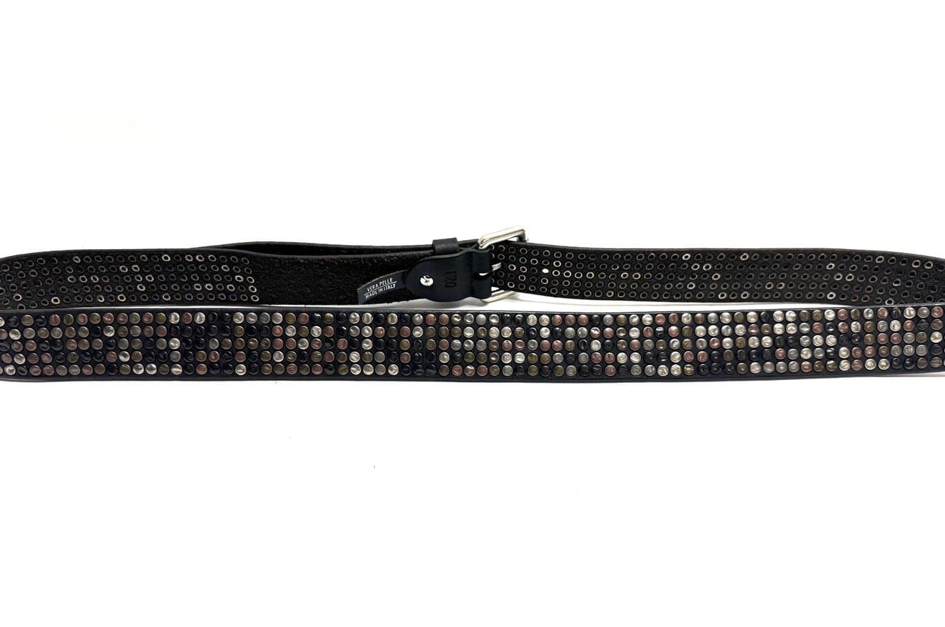 Cintura in vera pelle CHIAROSCURO - VLK mod. CALCUTTA MAXI colore NERO con borchie random Made in Italy