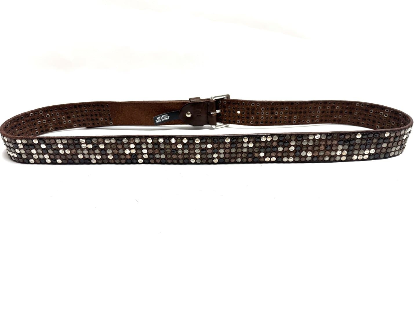 Cintura in vera pelle CHIAROSCURO - VLK mod. CALCUTTA MAXI colore MARRONE con borchie random Made in Italy
