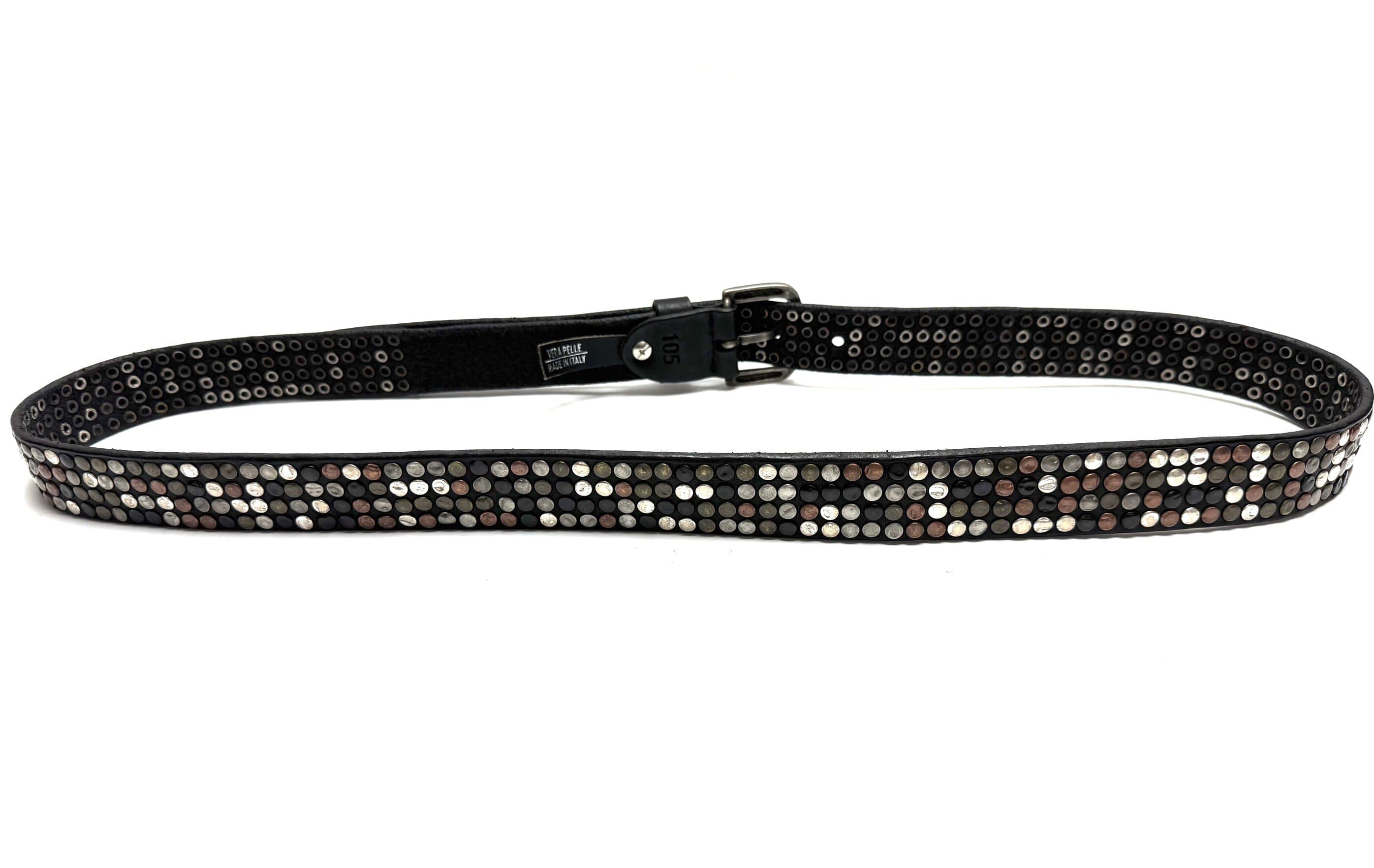 Cintura in vera pelle CHIAROSCURO - VLK mod. CALCUTTA MEDIUM colore NERO con borchie random Made in Italy
