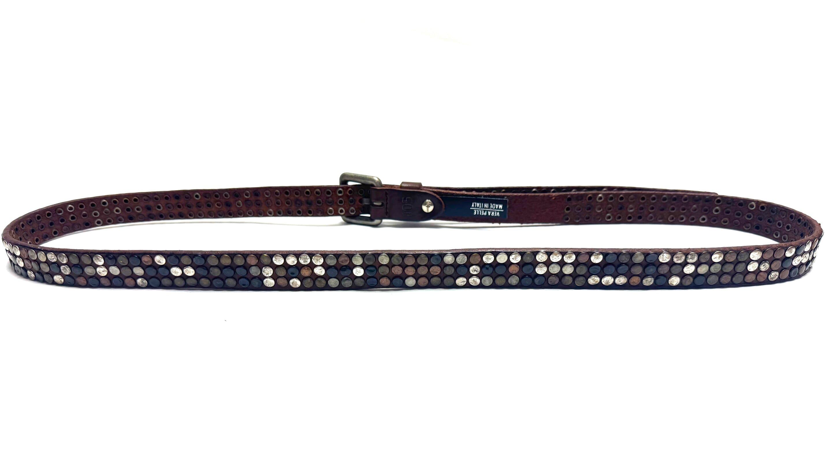 Cintura in vera pelle CHIAROSCURO - VLK mod. CALCUTTA SMALL  colore MARRONE con borchie random Made in Italy