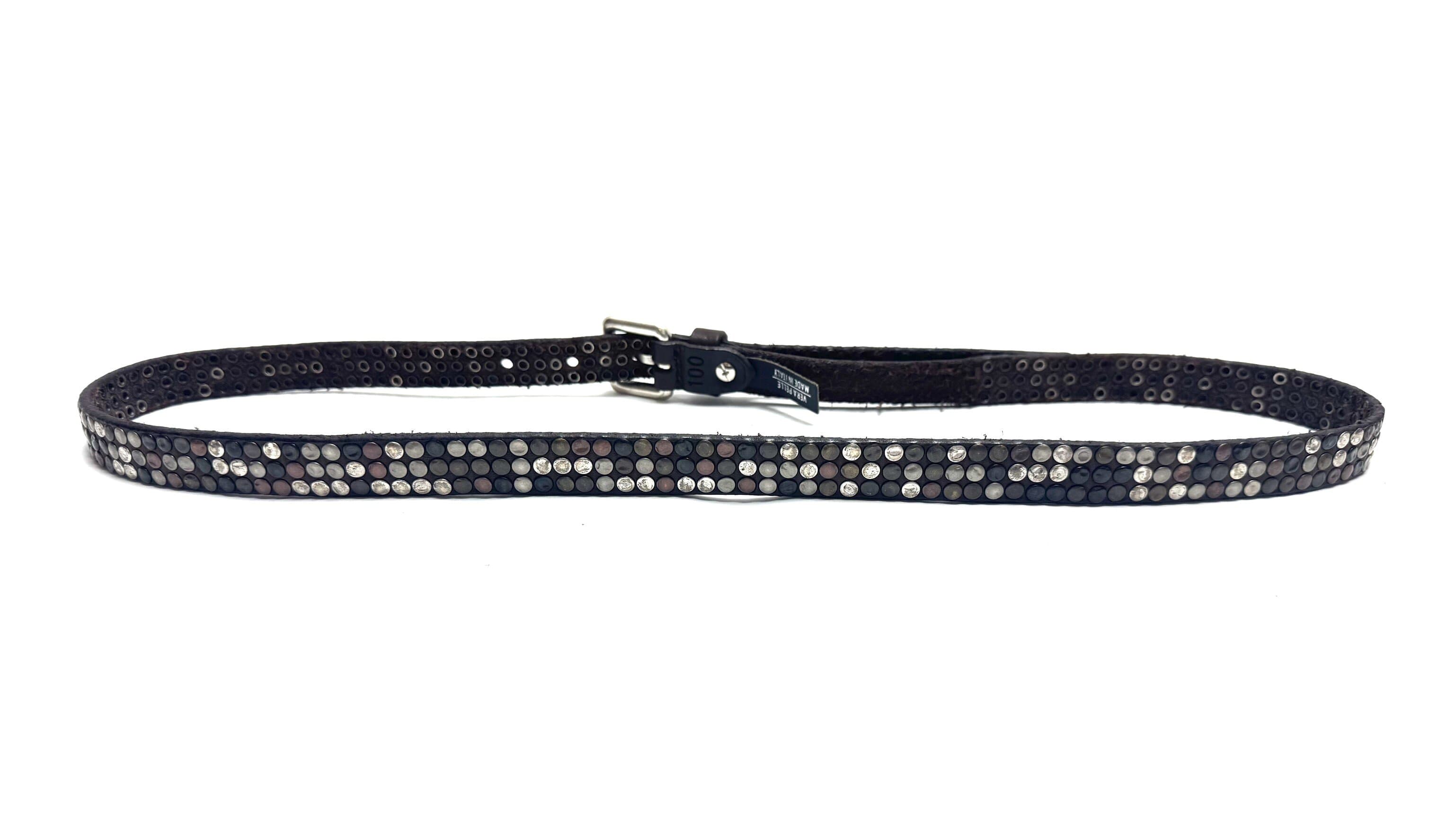 Cintura in vera pelle  CHIAROSCURO - VLK mod. CALCUTTA SMALL colore TESTA DI MORO con borchie random Made in Italy
