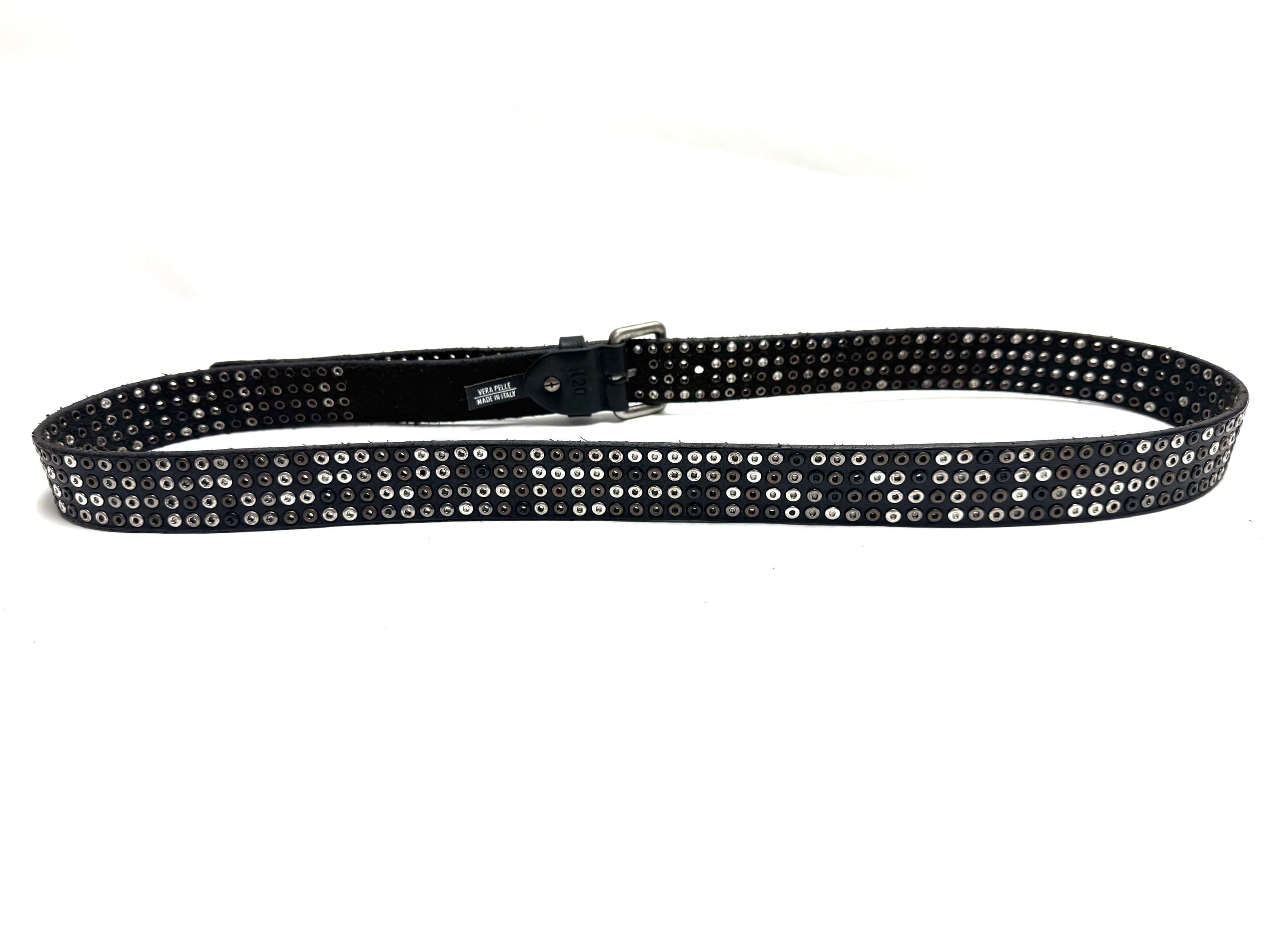 	 Cintura in vera pelle CHIAROSCURO - VLK mod. CARTAGENA colore NERO con borchie random Made in Italy