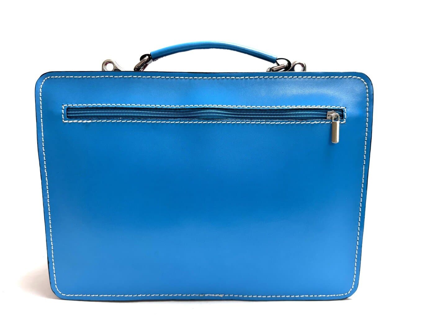 Borsa unisex in vera pelle ELVI MEDIUM, colore, MULTICOLORE, colore base AZZURRO, Made in Italy. Misura ideale per tablet di media dimensione/ agende di lavoro.