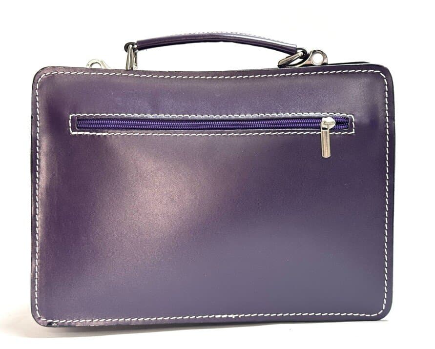 Borsa in vera pelle CHIAROSCURO mod. ALEX small, colore VIOLA, Made in Italy.Misura ideale per tablet di media dimensione/ agende di lavoro.