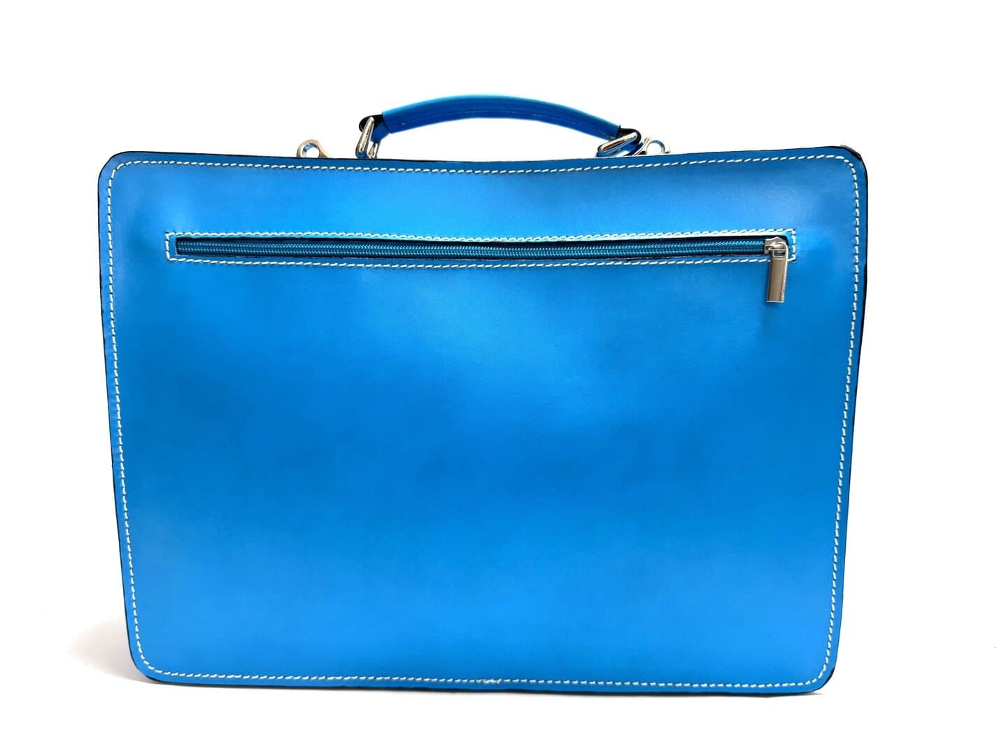 Cartella ufficio / lavoro in vera pelle CHIAROSCURO mod. ALEX maxi, colore AZZURRO, Made in Italy adatta a computer Pc portatile 13/14 pollici, brochure grandi, cartelle e fogli formato A4