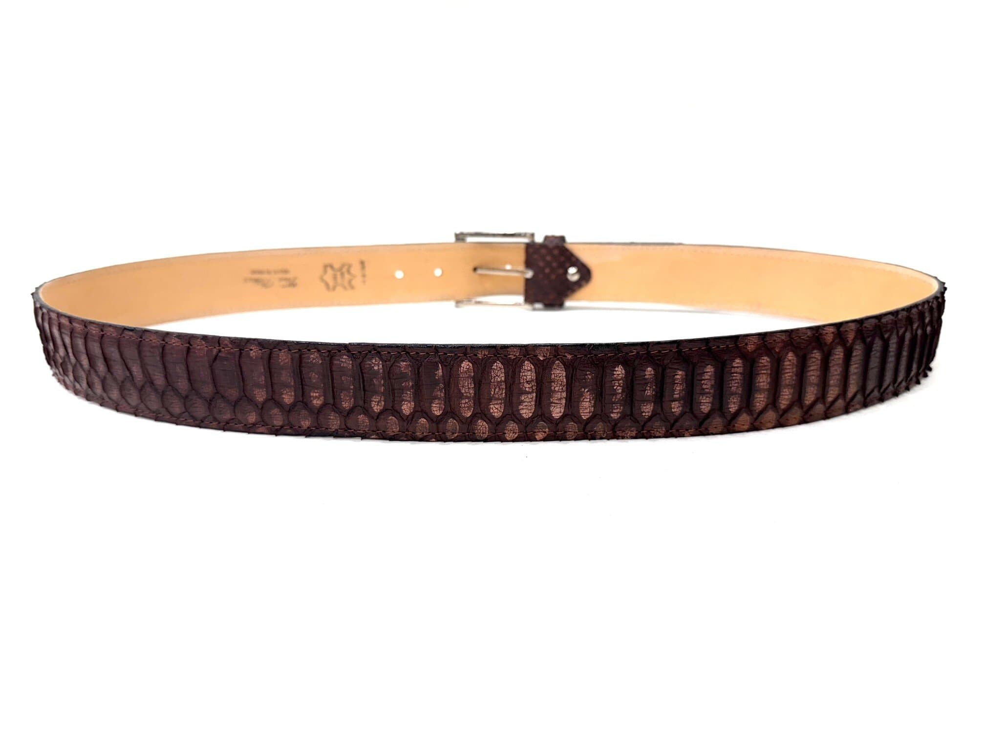Cintura uomo in vera pelle di pitone CITES GUATEMALA, colore MARRONE , CHIAROSCURO, Made in Italy