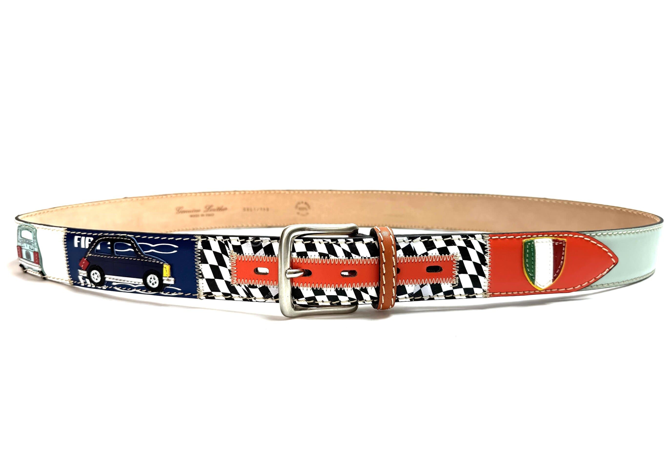Cintura vintage uomo in vera pelle MIRAFIORI, C51, colore MULTICOLOR,  cucite a mano in pelle, con applicazioni macchine pelle, SANTINI, Made in Italy
