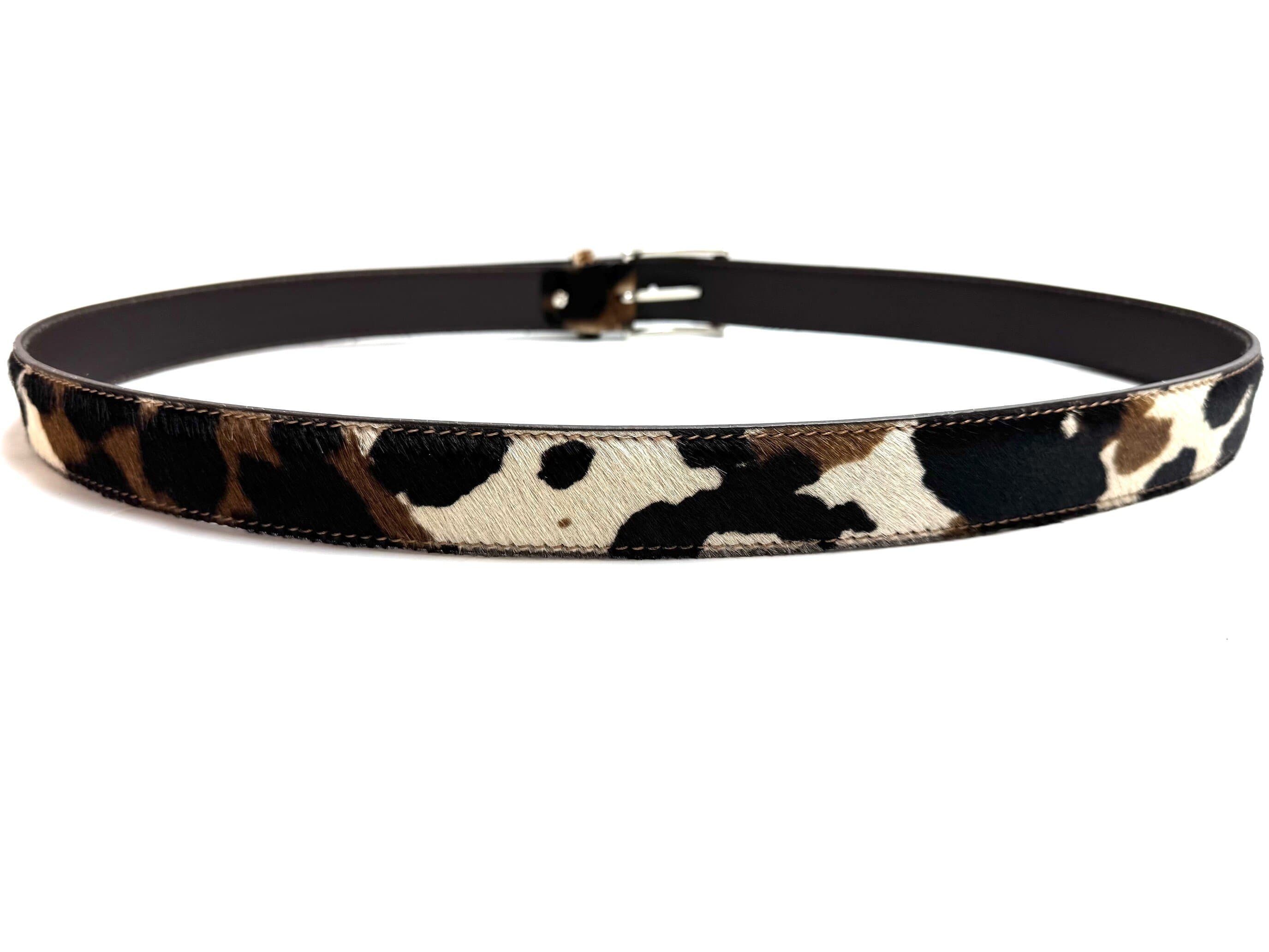 Cintura donna in vera pelle - pony mod. ZARIA, colore animalier mucca, CHIAROSCURO, Made in Italy