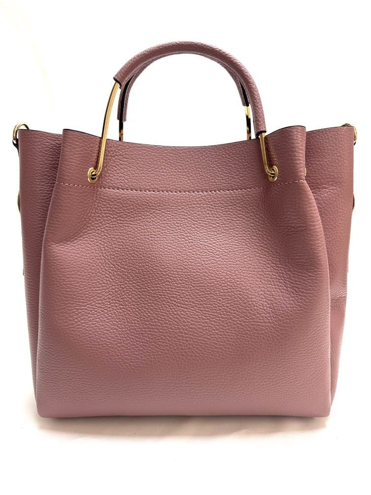 Borsa donna KAROLINA a spalla in vera pelle rigida, colore ROSA ANTICO, CHIAROSCURO, Made in Italy