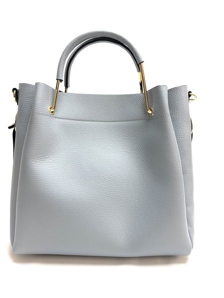 Borsa donna KAROLINA a spalla in vera pelle rigida, colore AZZURRO, CHIAROSCURO, Made in Italy