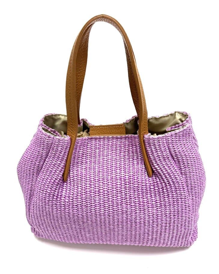 Borsa da donna in vera pelle / rafia SCARLETT colore LILLA, CHIAROSCURO, Made in Italy
