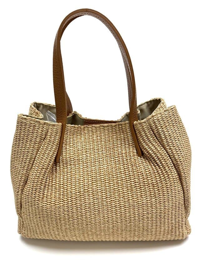 Borsa da donna in vera pelle / rafia SCARLETT colore GIALLO RAFIA, CHIAROSCURO, Made in Italy