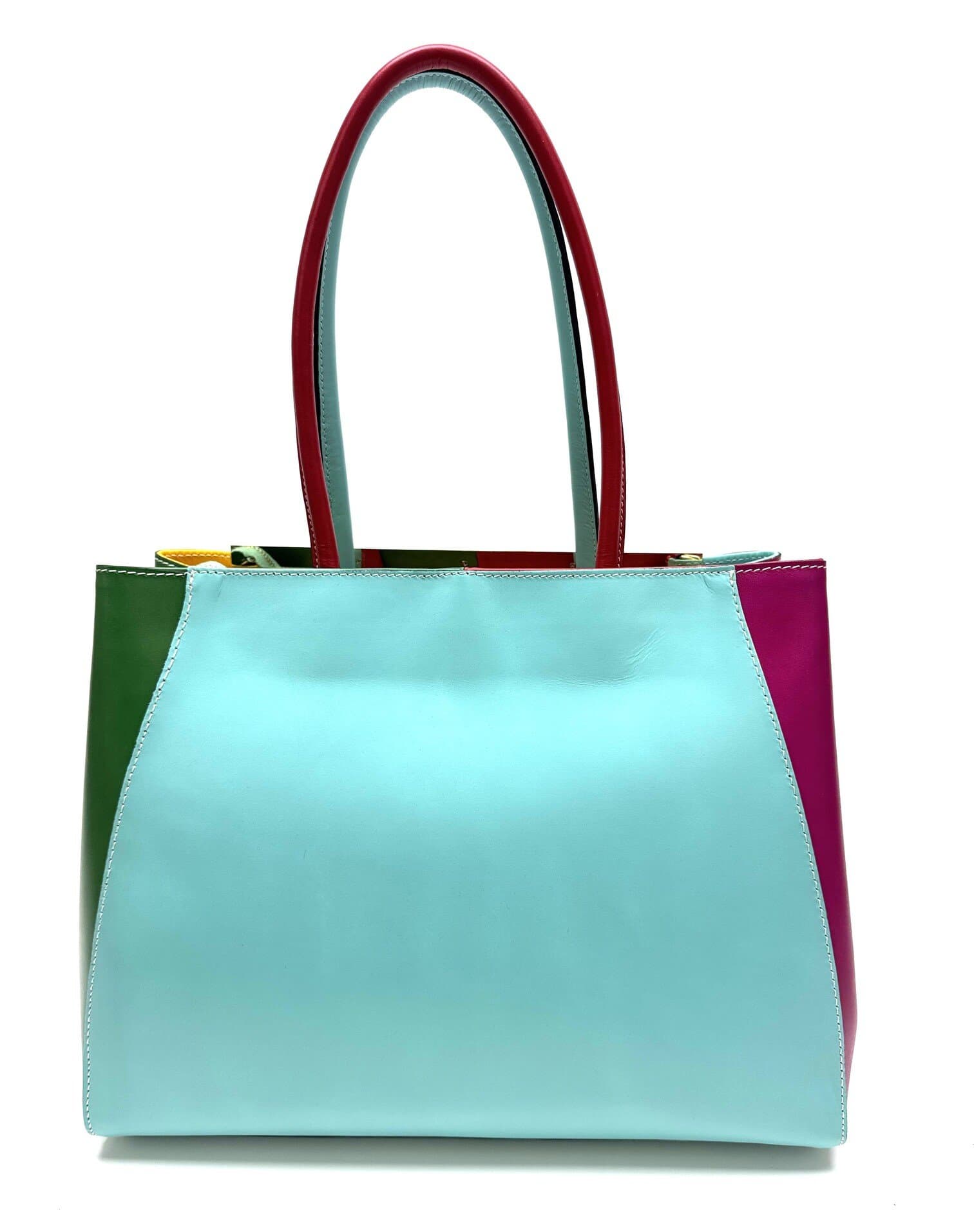 Borsa donna in vera pelle CHIAROSCURO mod. HANA, base verde Tiffany, colore MULTICOLORE / ESTIVO Made in Italy