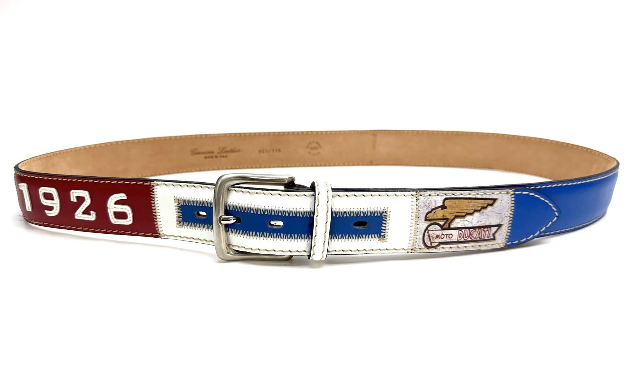 IMOLA: cintura vintage uomo in cuoio, BORGO PANIGALE, colore : MULTICOLOR, tema fantasia moto, cucite a mano, con applicazioni in pelle, Made in Italy