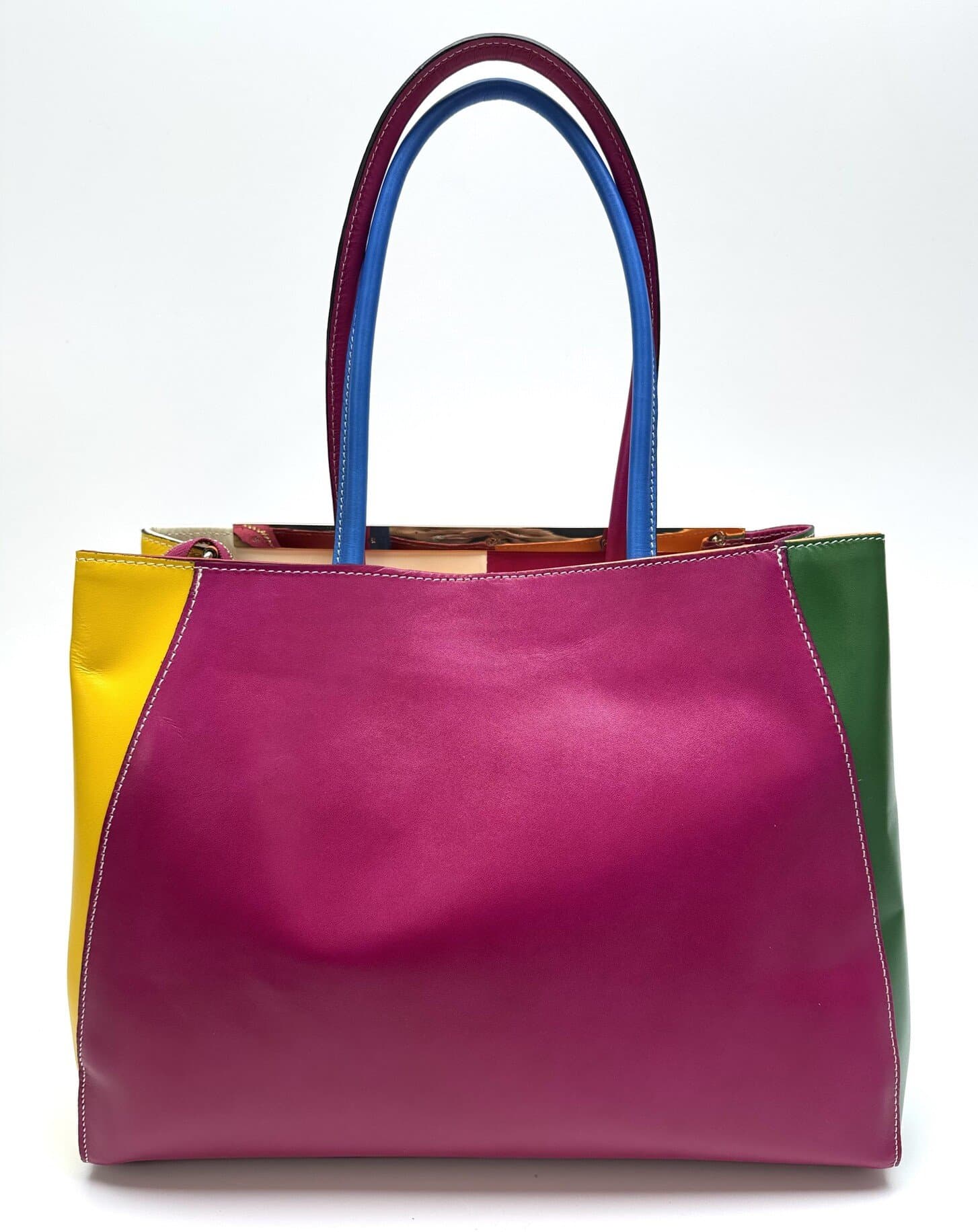 Borsa donna in vera pelle, CHIAROSCURO mod. HANA, base fucsia, colore MULTICOLORE / ESTIVO, Made in Italy