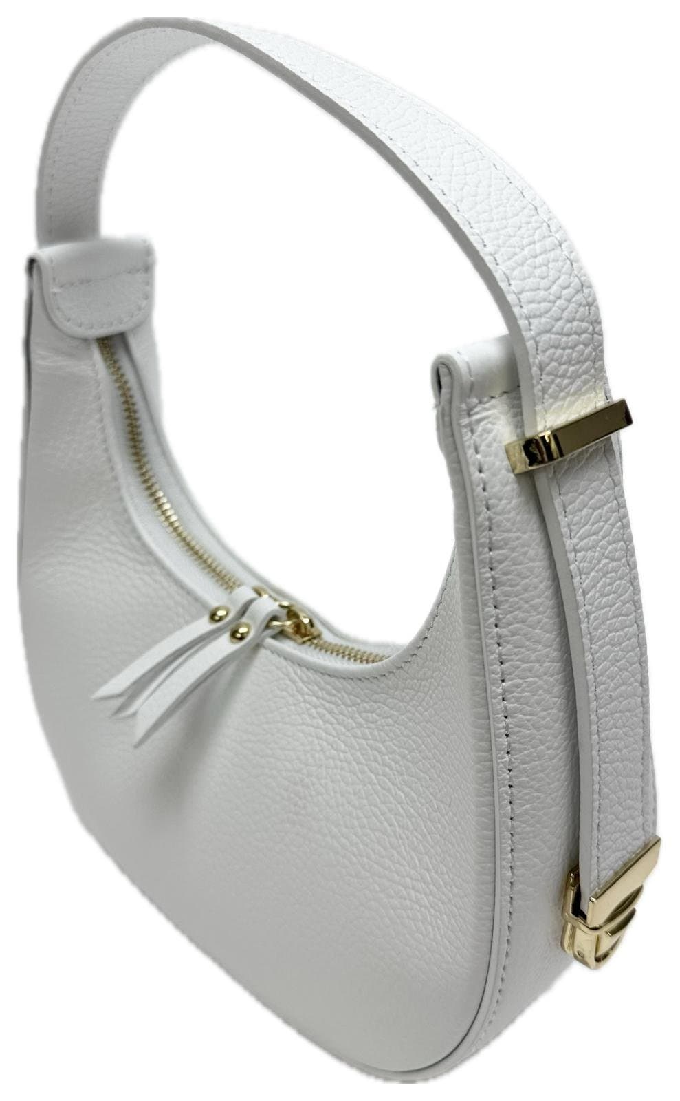 Borsa piccola in vera pelle martellata, modello MOANA, colore BIANCO, CHIAROSCURO, Made in Italy