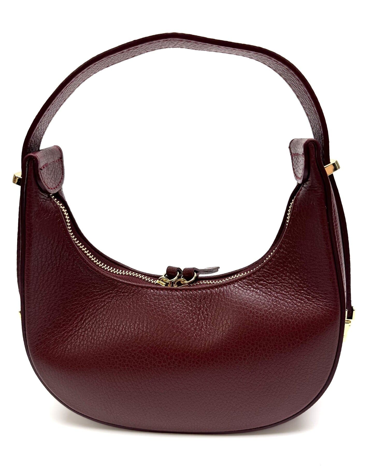 Borsa piccola in vera pelle martellata, modello MOANA, colore BORDEAUX, CHIAROSCURO, Made in Italy