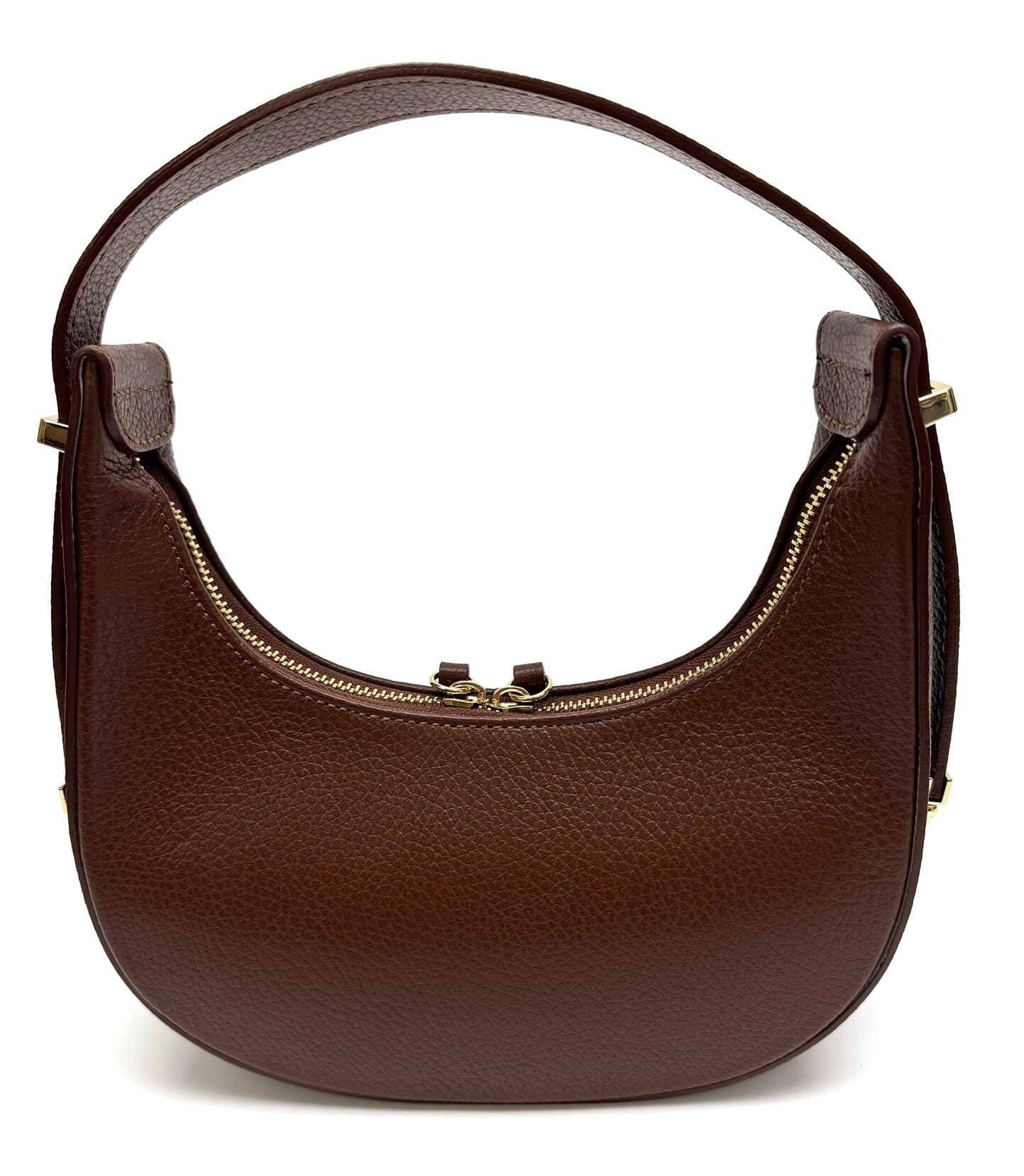 Borsa piccola in vera pelle martellata, modello MOANA, colore MARRONE, CHIAROSCURO, Made in Italy