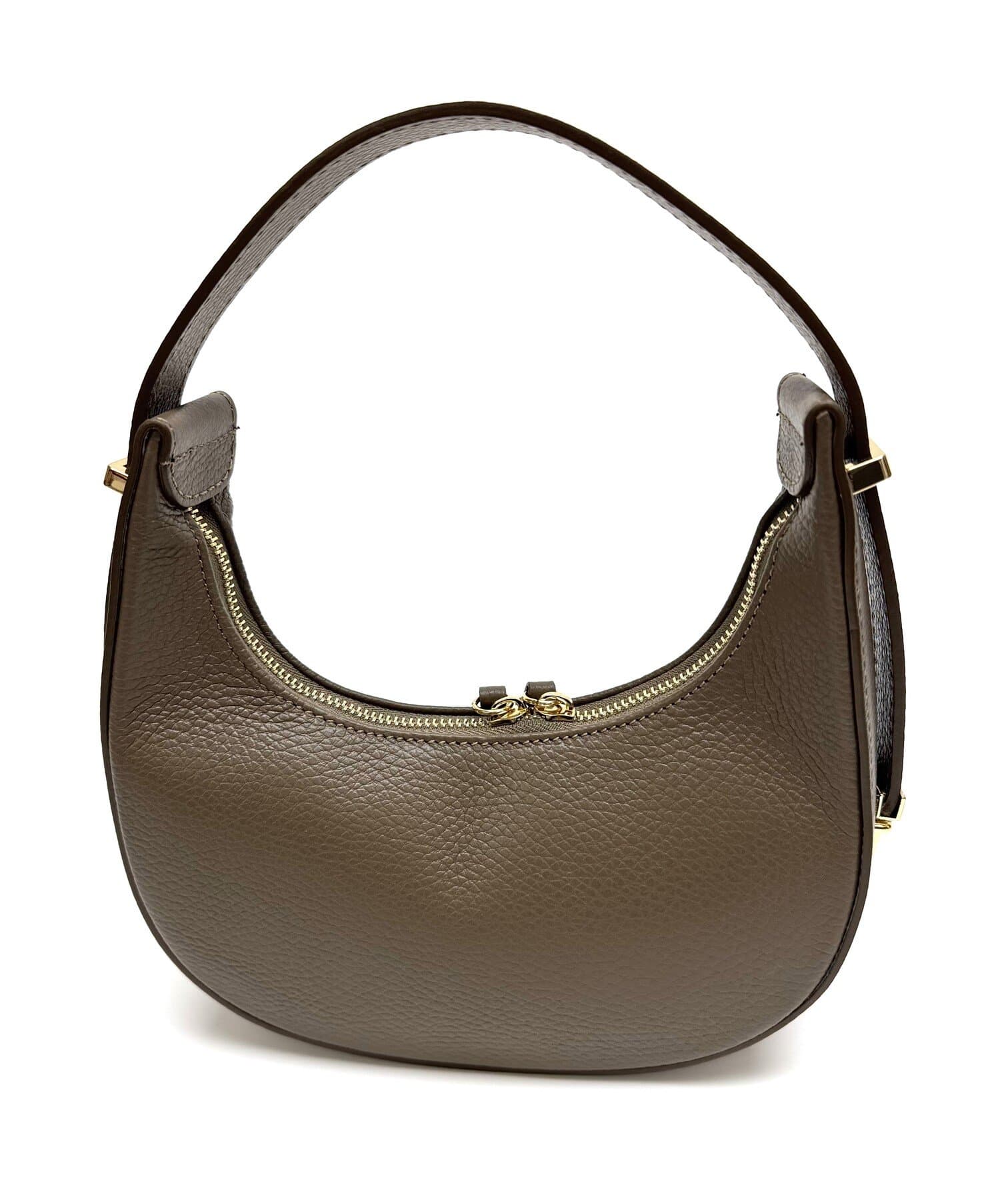 Borsa piccola in vera pelle martellata, modello MOANA, colore TAUPE, CHIAROSCURO, Made in Italy