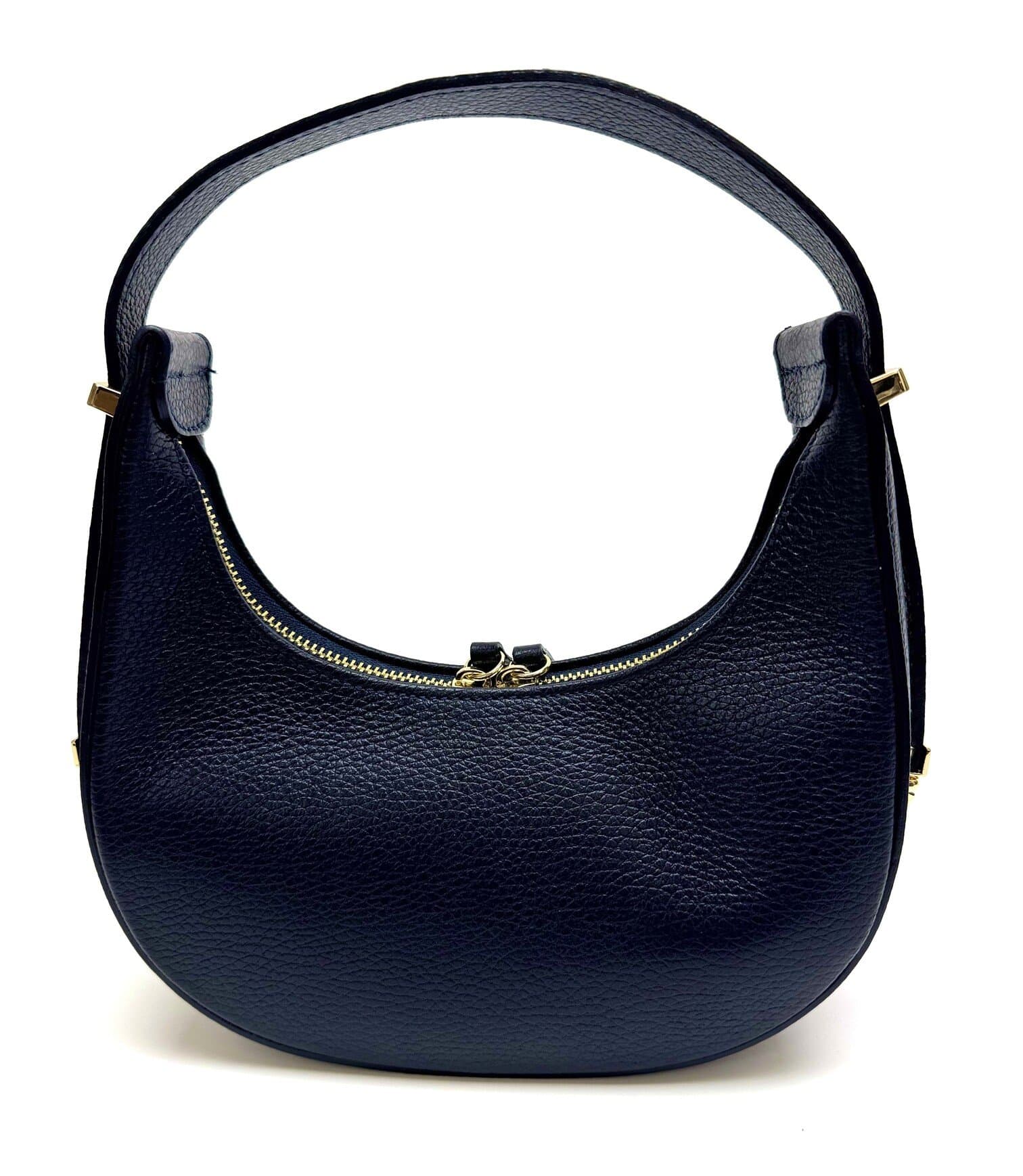 Borsa piccola in vera pelle martellata, modello MOANA, colore BLU SCURO, CHIAROSCURO, Made in Italy