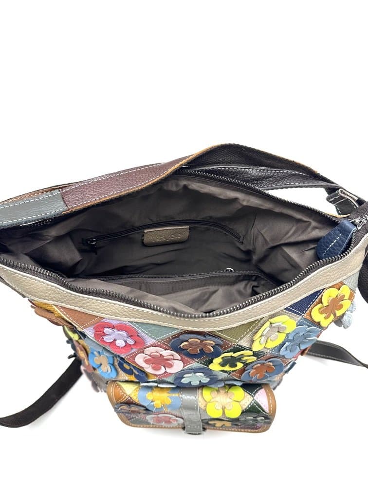 Borsa zaino ALICE, pelle vera morbida, multicolor-fiori, ARIANNA DINI