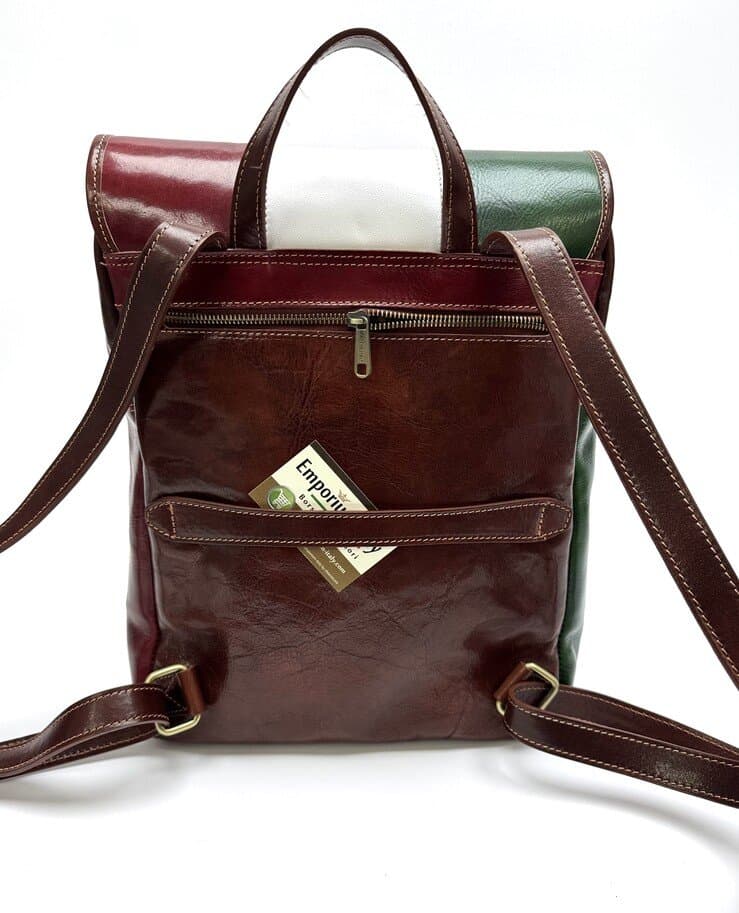 Zaino in vera pelle MONTE CERVIATI, TRICOLORE BANDIERA ITALIANA, colore  VERDE/BIANCO/ROSSO, CHIAROSCURO, Made in Italy
