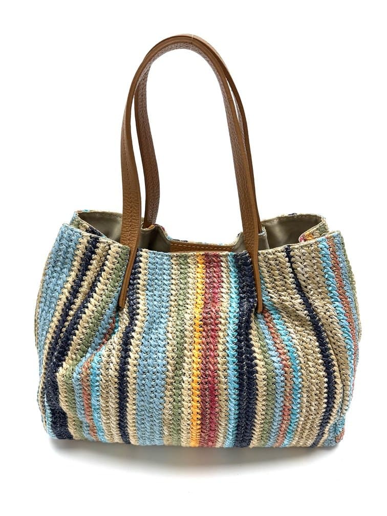 Borsa da donna in vera pelle / rafia SCARLETT colore MULTICOLOR, CHIAROSCURO, Made in Italy