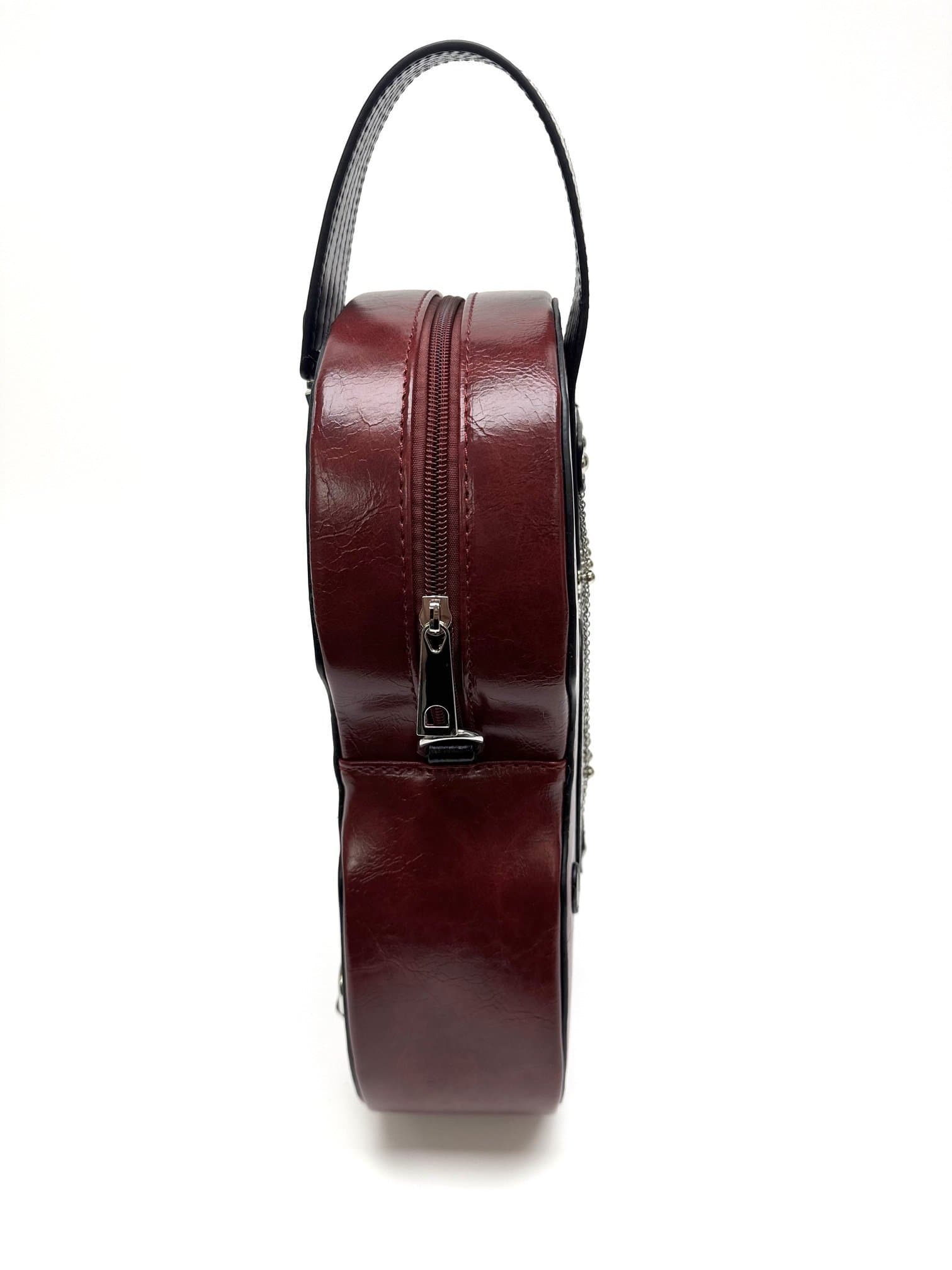 Borsa Violin Luthia con tracolla, Cosplay Steampunk, in ecopelle, forma violino, colore bordeaux, ARIANNA DINI DESIGN