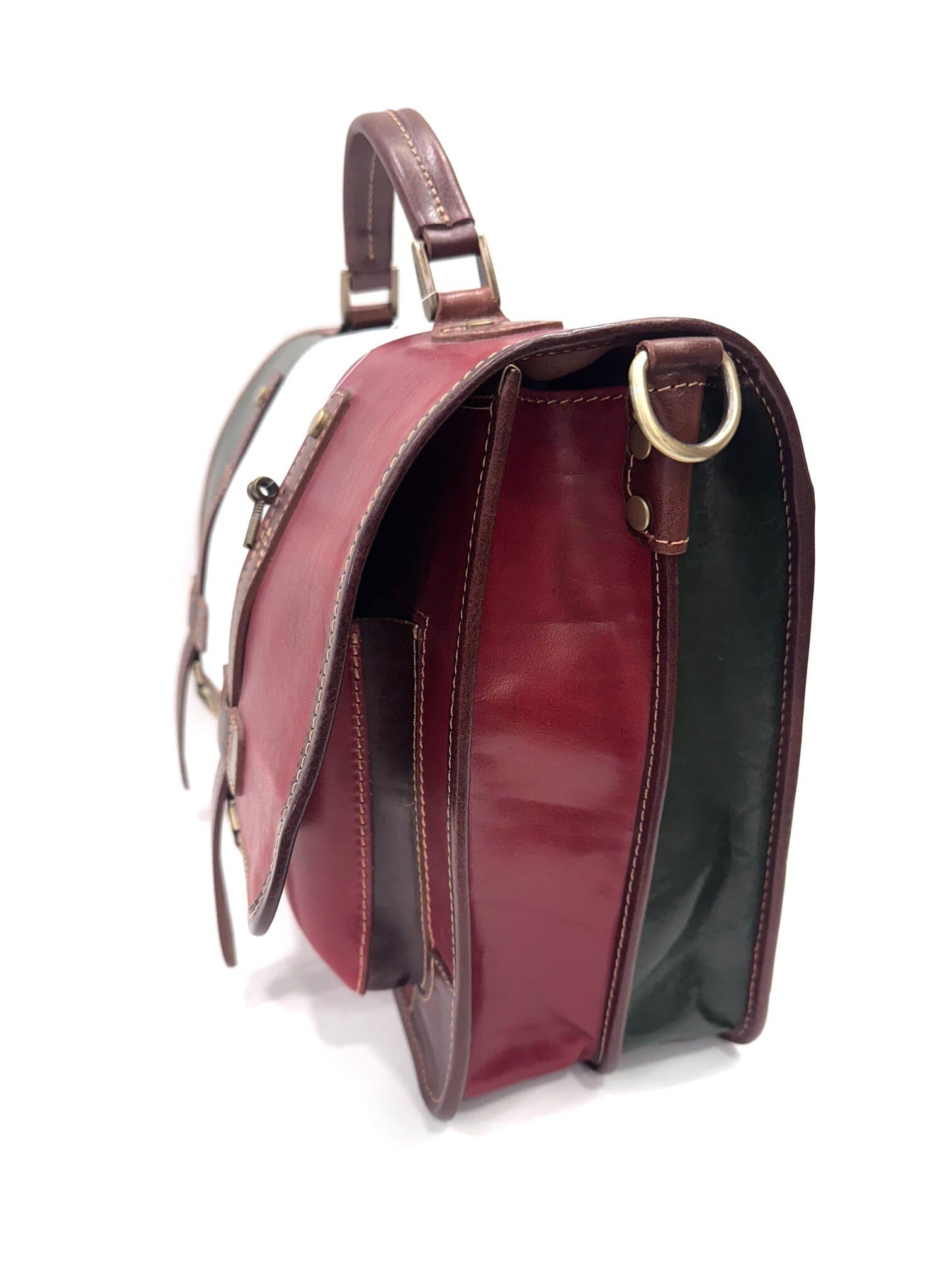 ERNESTO: cartella /borsa, zaino ufficio uomo, in cuoio, TRICOLORE BANDIERA ITALIANA, VERDE / BIANCO / ROSSO, Made in Italy