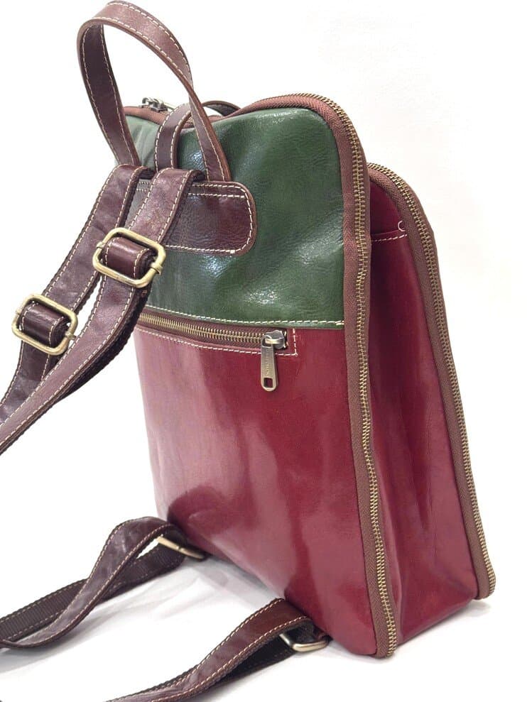 Borsa zaino donna in vera pelle MONTE COLOMBINE, TRICOLORE BANDIERA ITALIANA, VERDE/BIANCO/ROSSO, CHIAROSCURO, Made in Italy