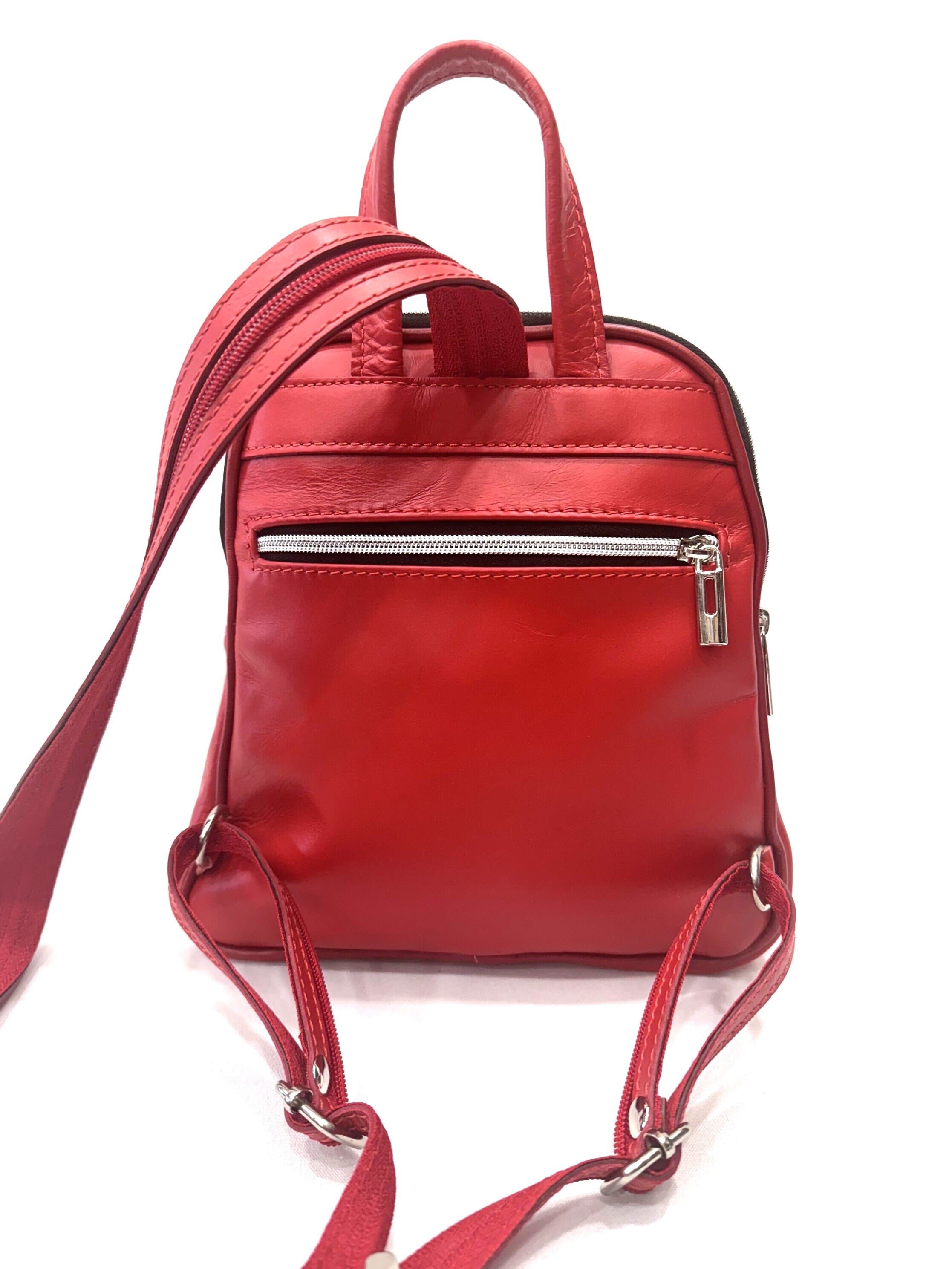 Borsa zaino donna in vera pelle CHIARO SCURO mod. SINAI colore ROSSO Made in Italy.