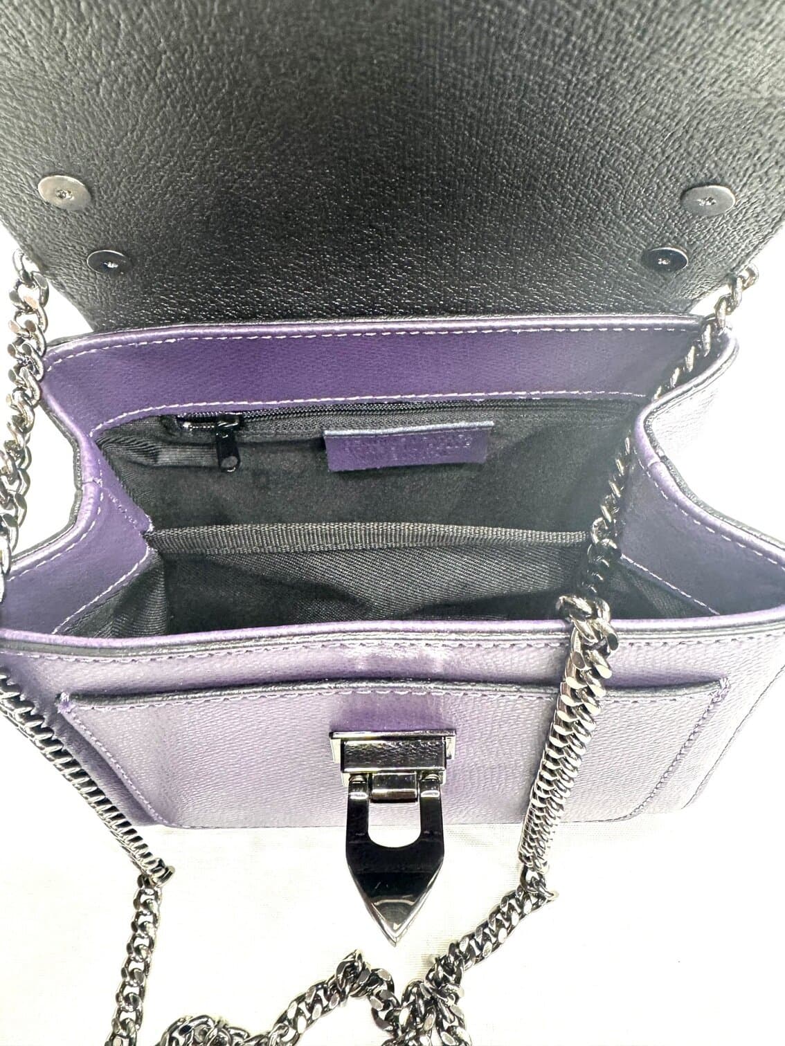 AGNES : borsa donna mini, pelle saffiano, colore VIOLA, Made in Italy