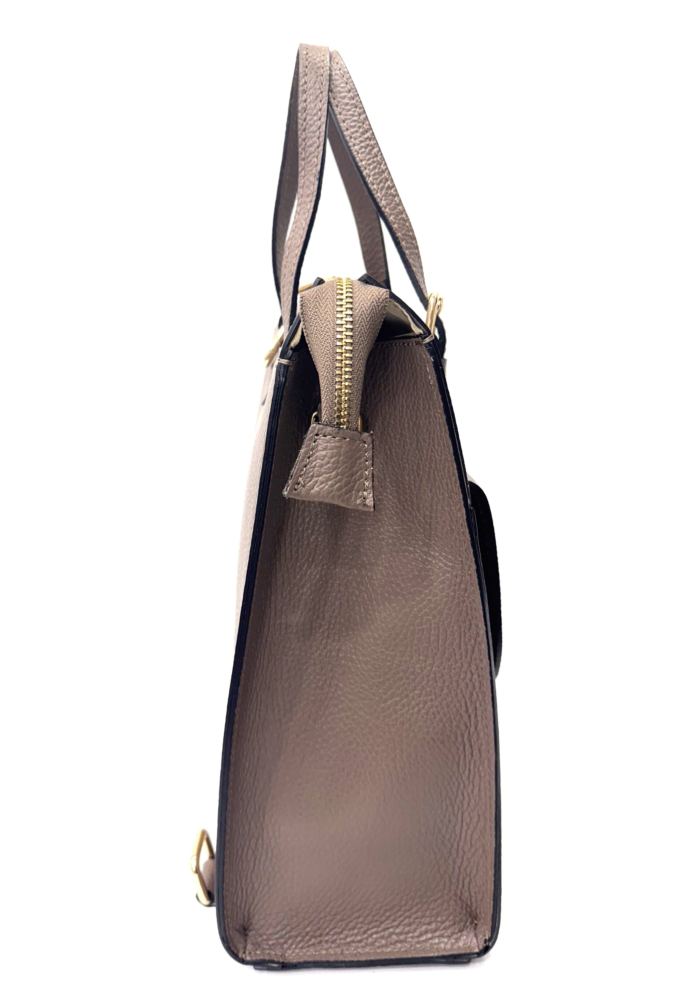 MONTE FAITO: borsa - zaino donna, vera pelle, colore:TAUPE, Made in Italy