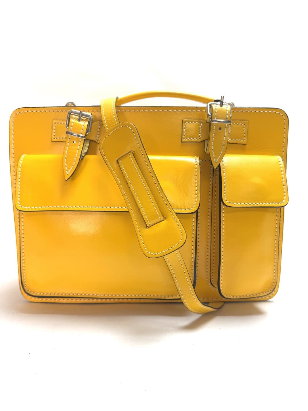 Cartella ufficio / lavoro in vera pelle CHIAROSCURO mod. ALEX medium colore GIALLO Made in Italy. Misura ideale per tablet di media dimensione/ agende di lavoro