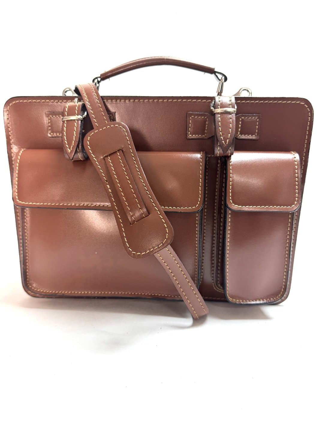Borsa in vera pelle CHIAROSCURO mod. ALEX medium colore MARRONE Made in Italy Misura ideale per tablet di media dimensione/ agende di lavoro.