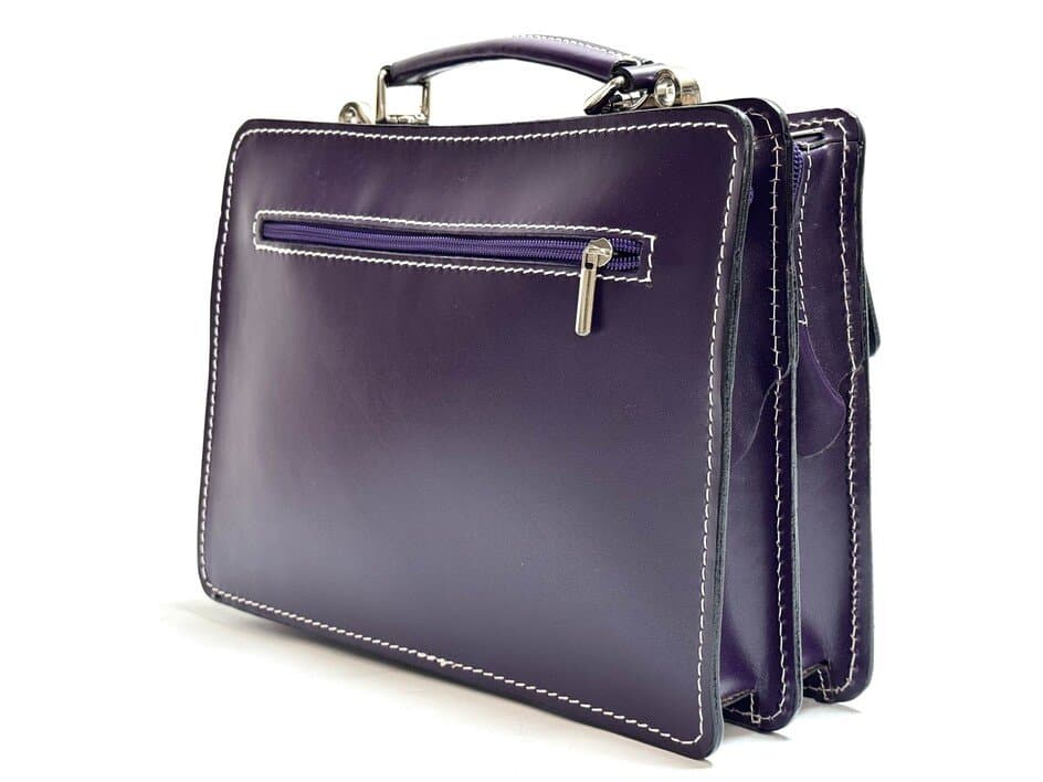 Borsa in vera pelle CHIAROSCURO mod. ALEX small, colore VIOLA, Made in Italy.Misura ideale per tablet di media dimensione/ agende di lavoro.