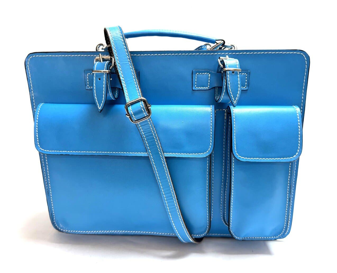 Cartella ufficio / lavoro in vera pelle CHIAROSCURO mod. ALEX maxi, colore AZZURRO, Made in Italy adatta a computer Pc portatile 13/14 pollici, brochure grandi, cartelle e fogli formato A4