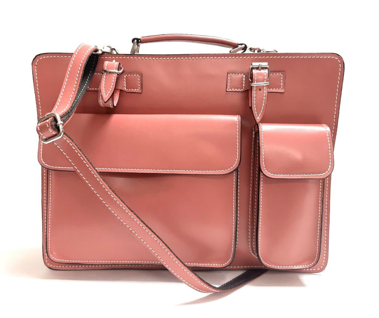 Cartella ufficio / lavoro in vera pelle CHIAROSCURO mod. ALEX XXL, colore ROSA PASTELLO, Made in Italy adatta a computer Pc portatile 13/14 pollici, brochure grandi, cartelle e fogli formato A4.
