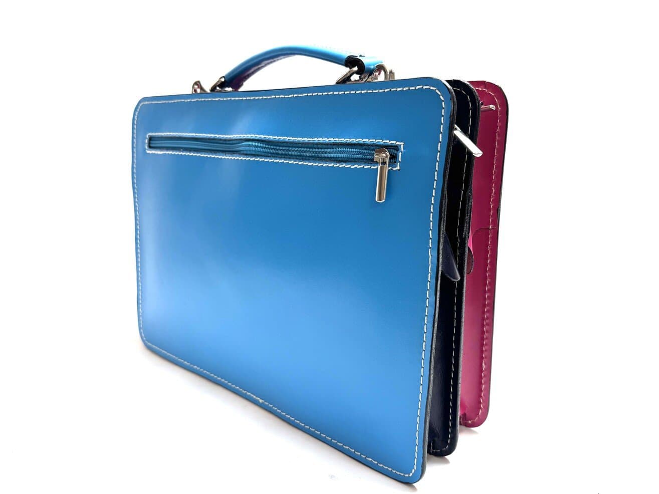Borsa unisex in vera pelle ELVI MEDIUM, colore, MULTICOLORE, colore base AZZURRO, Made in Italy. Misura ideale per tablet di media dimensione/ agende di lavoro.