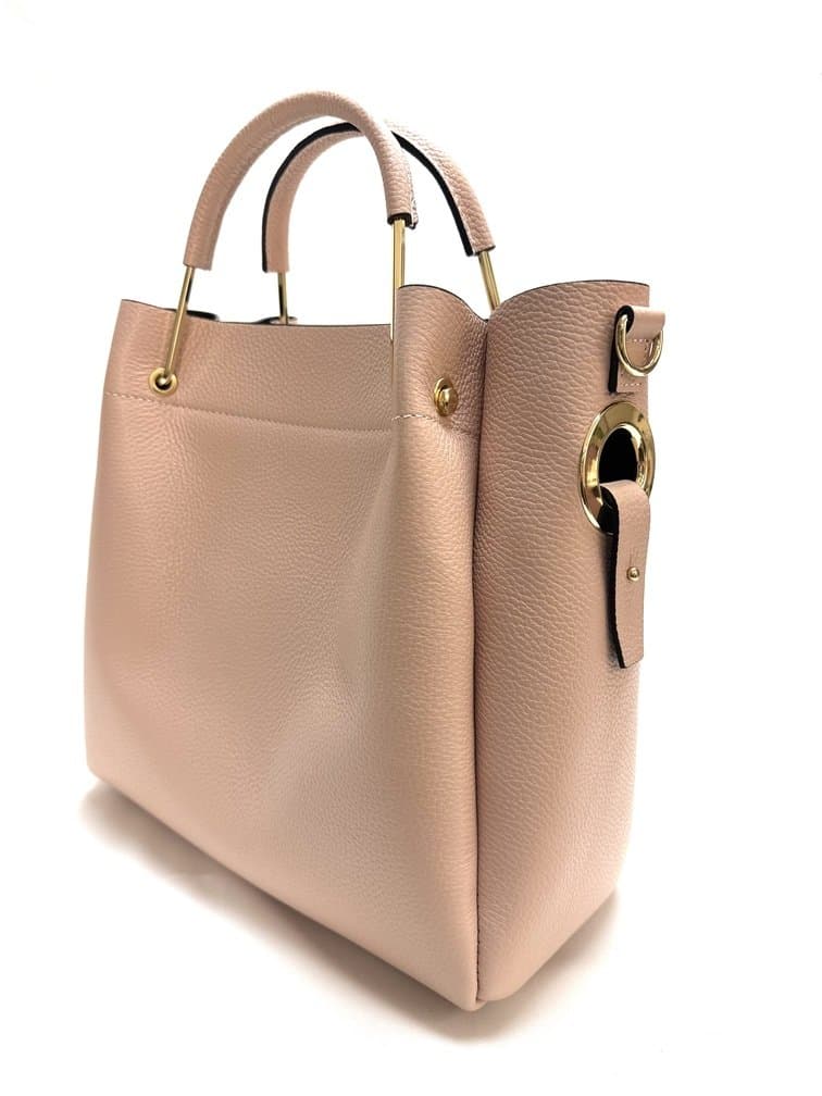 Borsa donna KAROLINA a spalla in vera pelle rigida, colore ROSA, CHIARO SCURO, Made in Italy