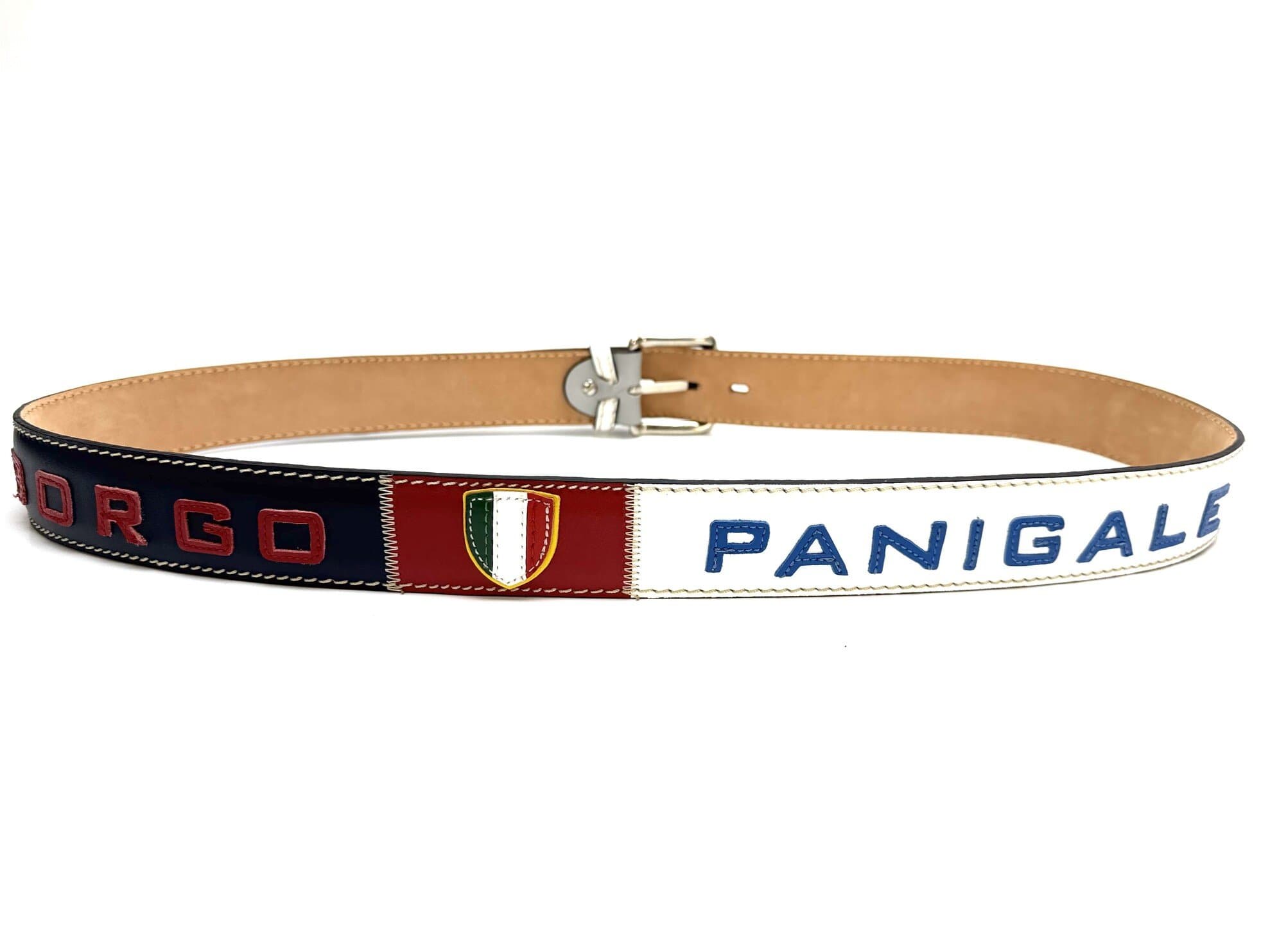 IMOLA: cintura vintage uomo in cuoio, BORGO PANIGALE, colore : MULTICOLOR, tema fantasia moto, cucite a mano, con applicazioni in pelle, Made in Italy