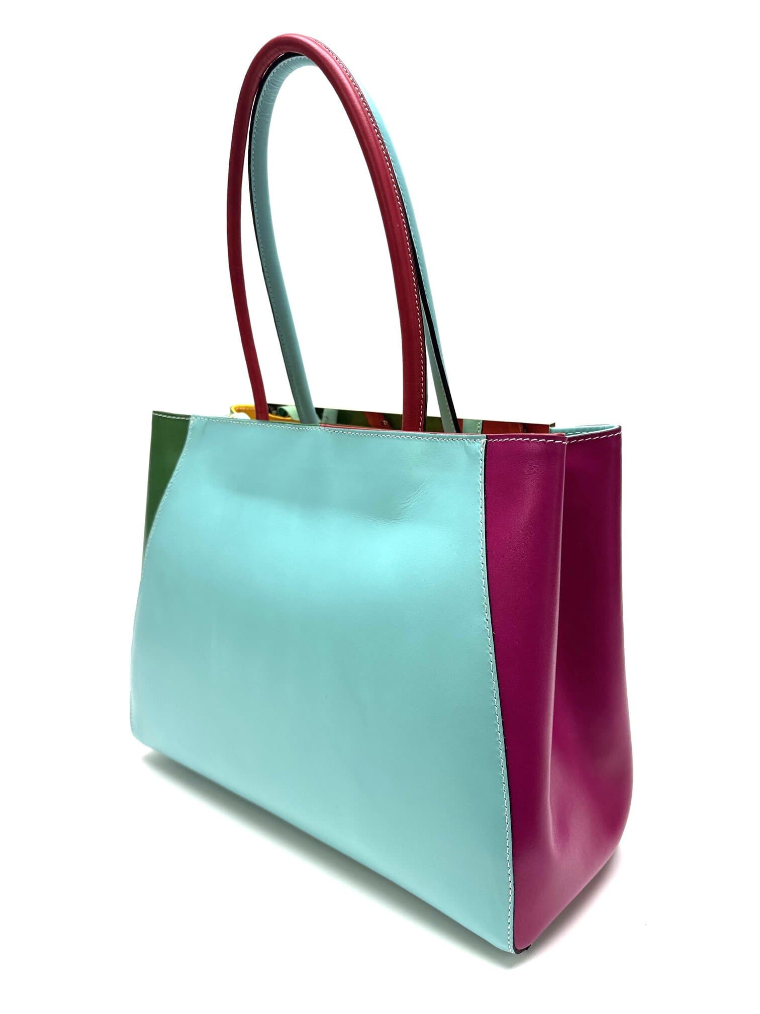 Borsa donna in vera pelle CHIAROSCURO mod. HANA, base verde Tiffany, colore MULTICOLORE / ESTIVO Made in Italy