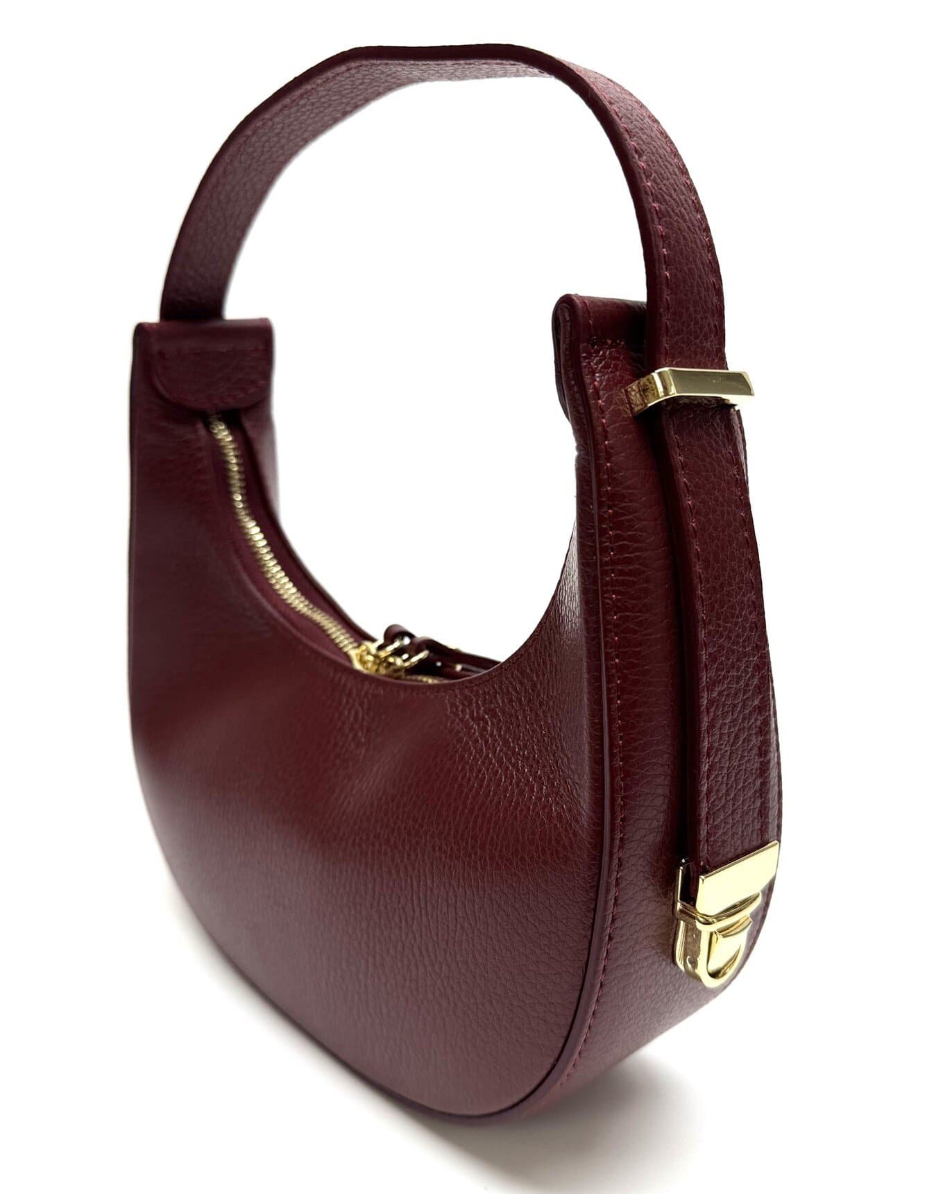 Borsa piccola in vera pelle martellata, modello MOANA, colore BORDEAUX, CHIAROSCURO, Made in Italy