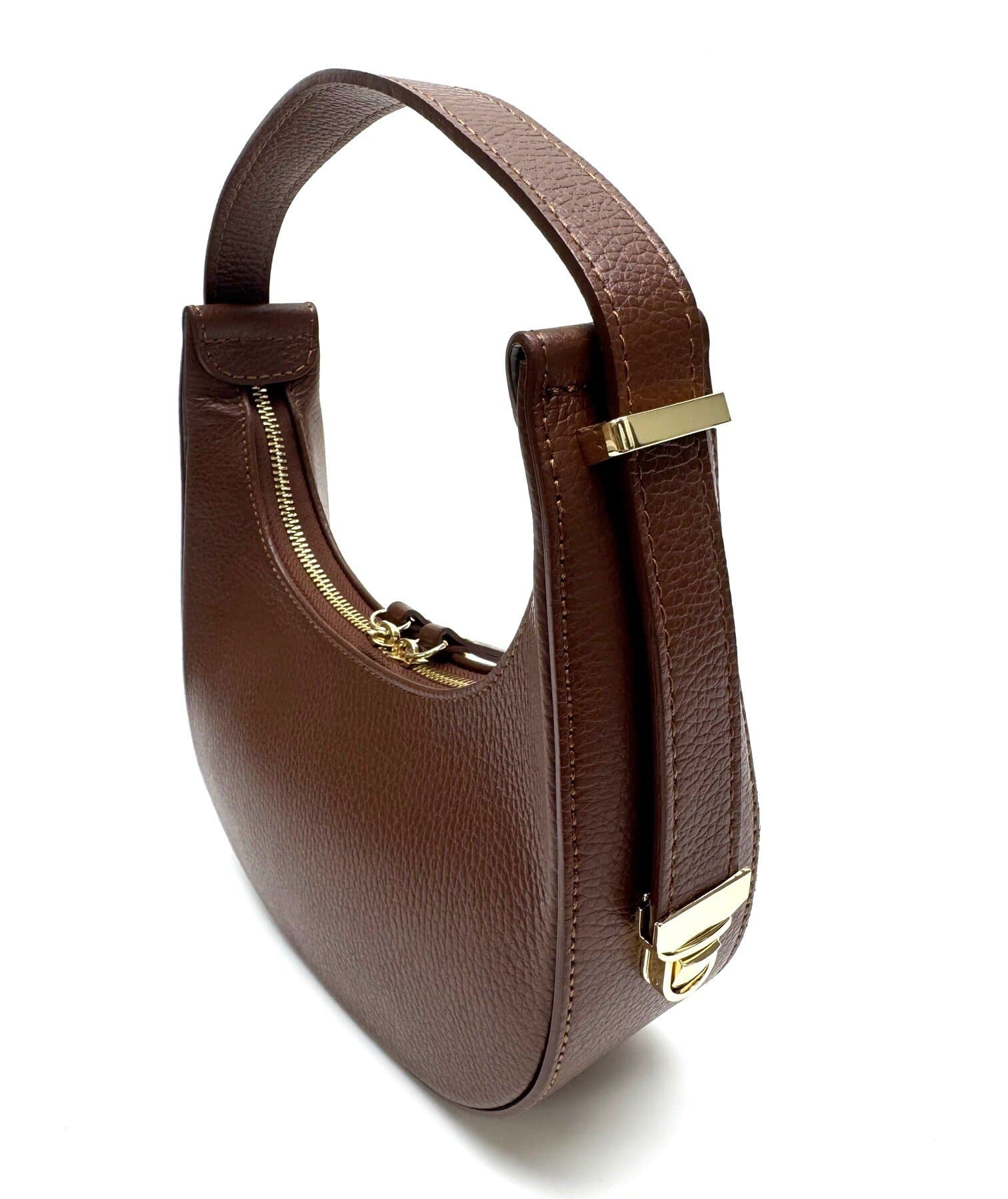 Borsa piccola in vera pelle martellata, modello MOANA, colore MARRONE, CHIAROSCURO, Made in Italy