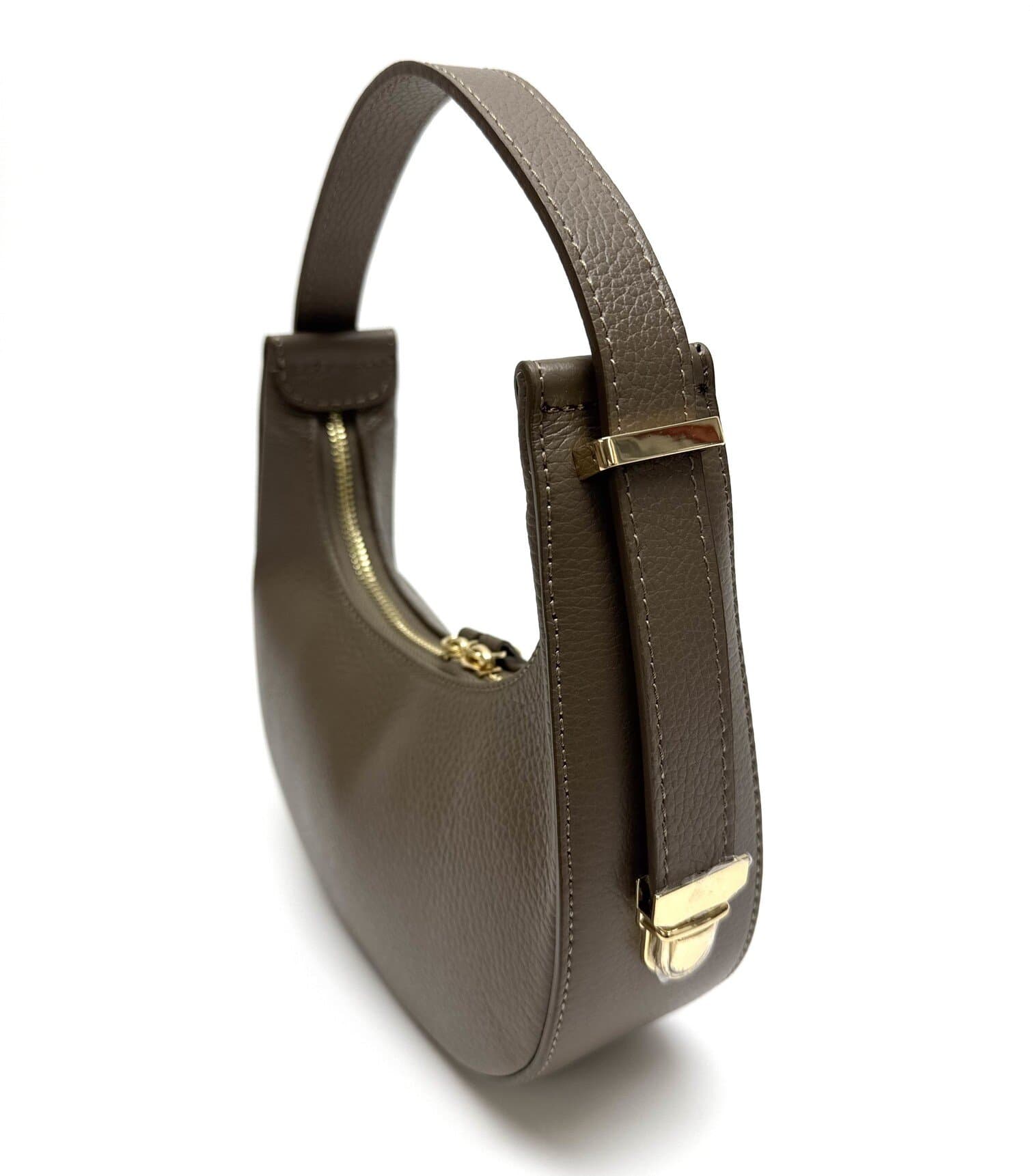 Borsa piccola in vera pelle martellata, modello MOANA, colore TAUPE, CHIAROSCURO, Made in Italy